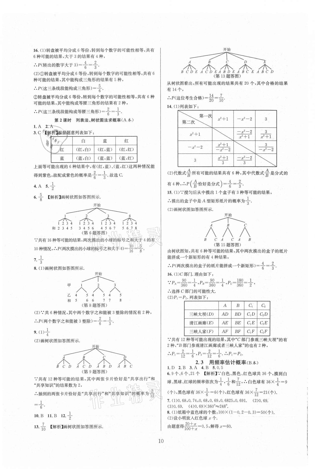 2021年全優(yōu)新同步九年級數(shù)學全一冊浙教版 參考答案第10頁