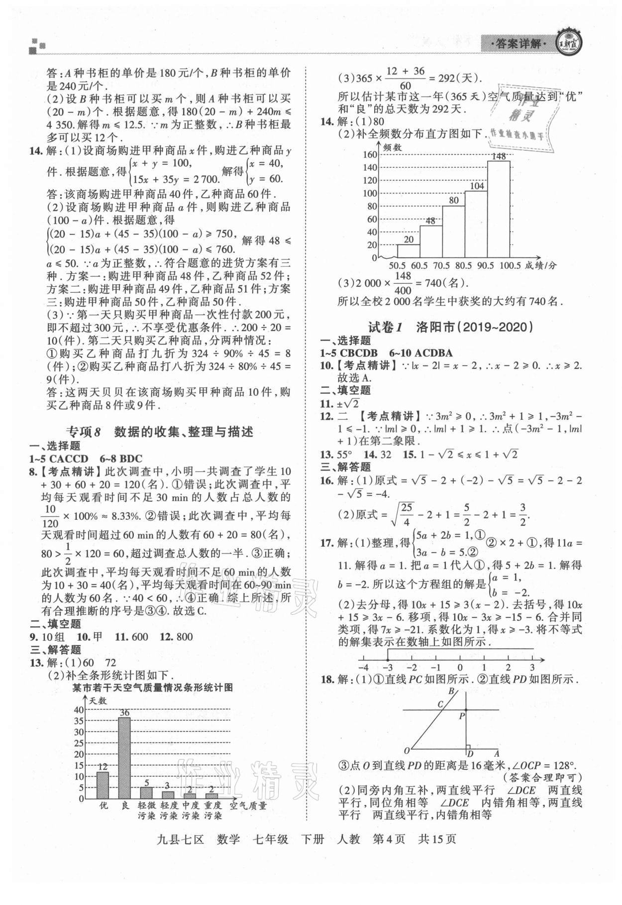 2021年王朝霞各地期末試卷精選七年級數(shù)學(xué)下冊人教版洛陽專版 參考答案第4頁