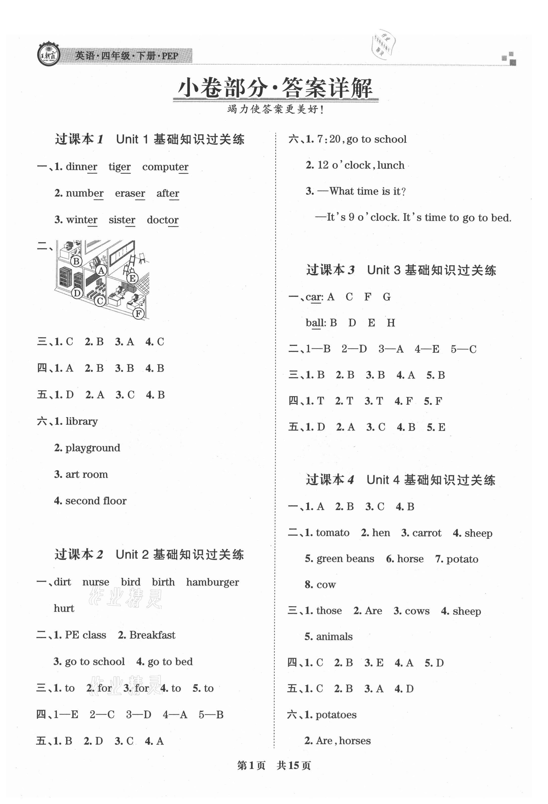 2021年王朝霞期末真题精编四年级英语下册人教版安濮专版 参考答案第1页