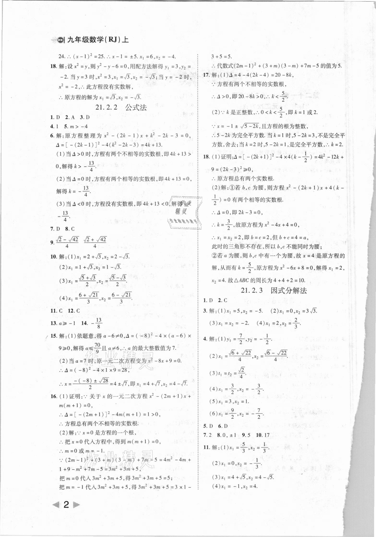 2021年胜券在握打好基础作业本九年级数学上册人教版 第2页