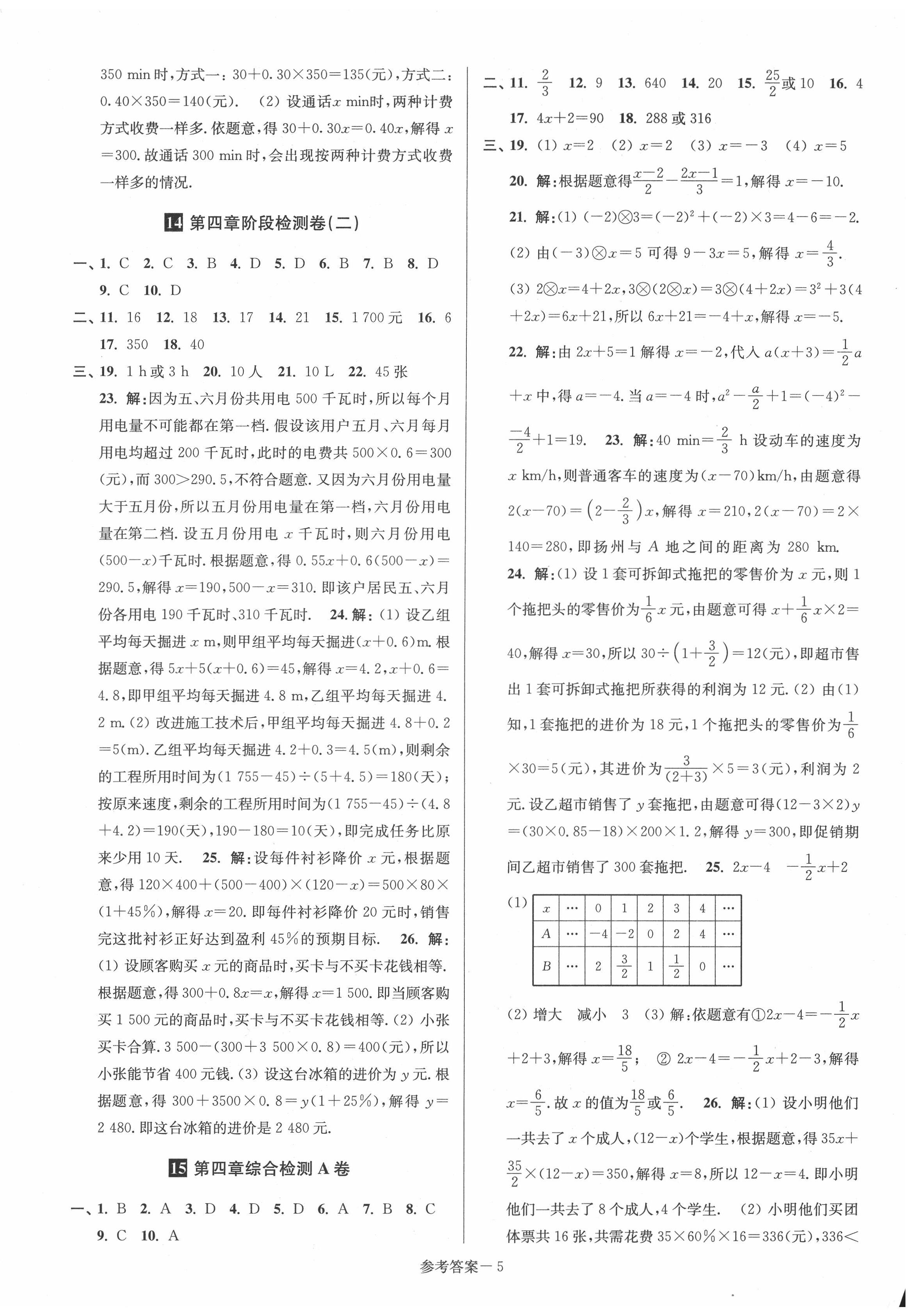 2021年抢先起跑大试卷七年级数学上册江苏版 参考答案第5页