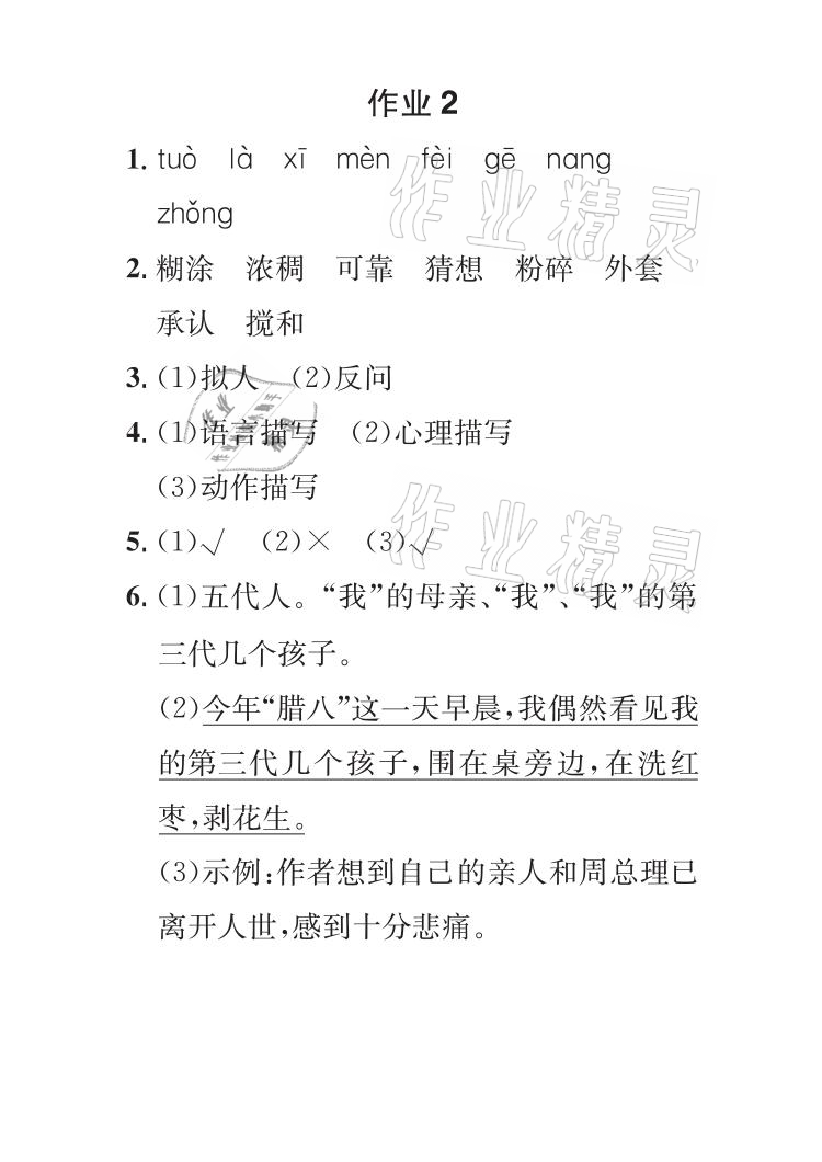 2021年長江暑假作業(yè)六年級語文人教版崇文書局 參考答案第2頁