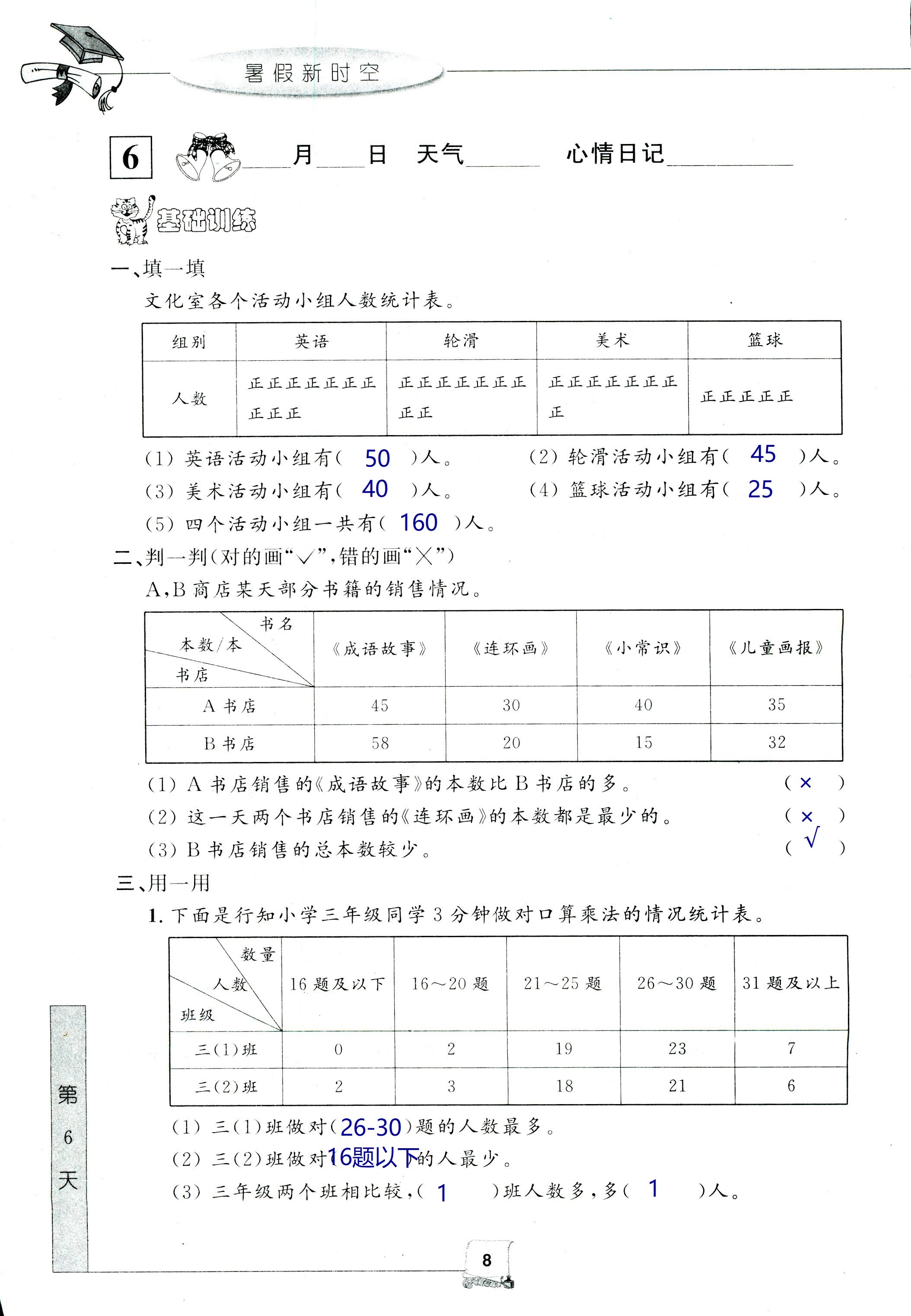 2021年暑假新時(shí)空三年級(jí)數(shù)學(xué)人教版 參考答案第8頁(yè)