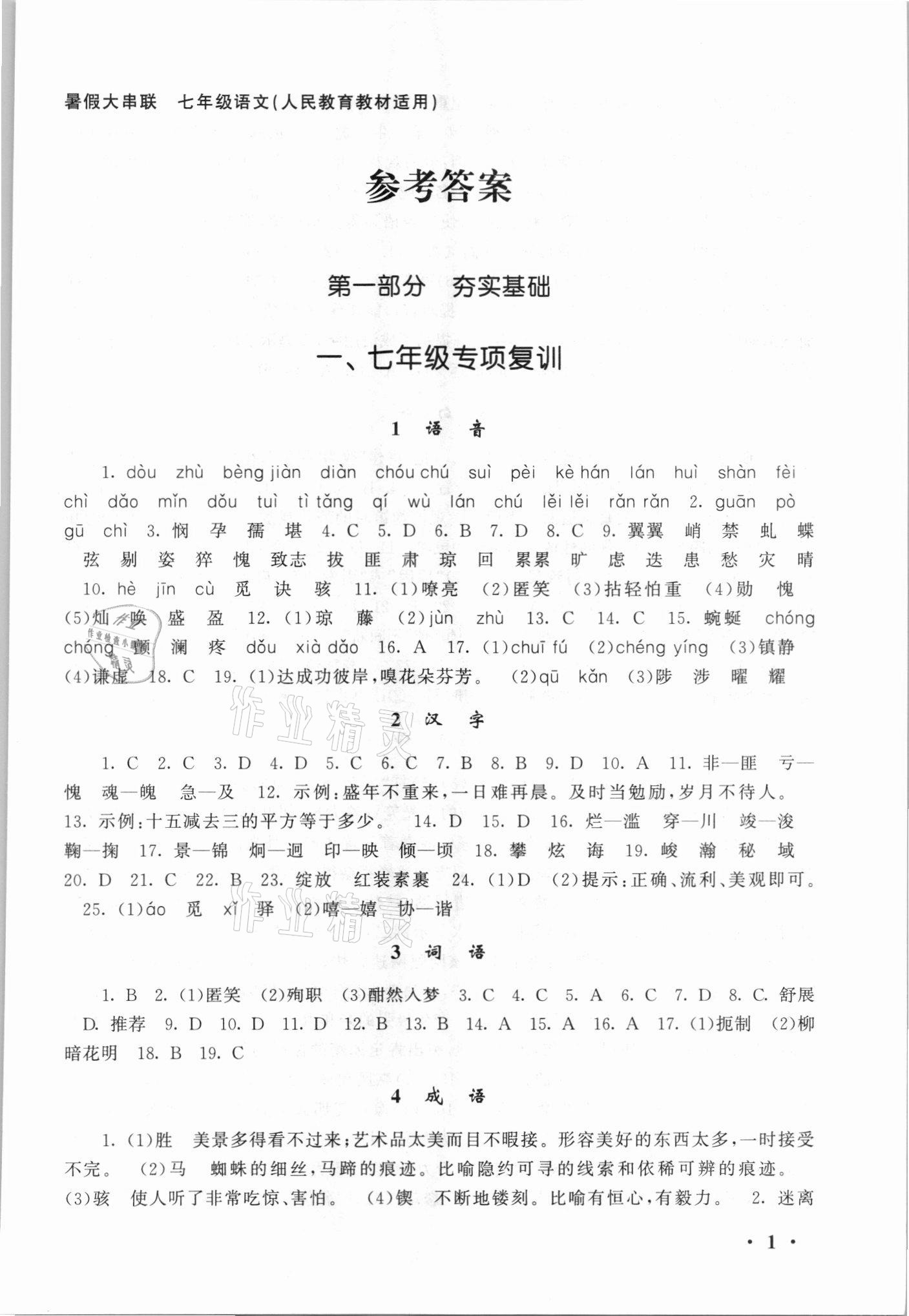 2021年暑假大串联七年级语文人教版 第1页