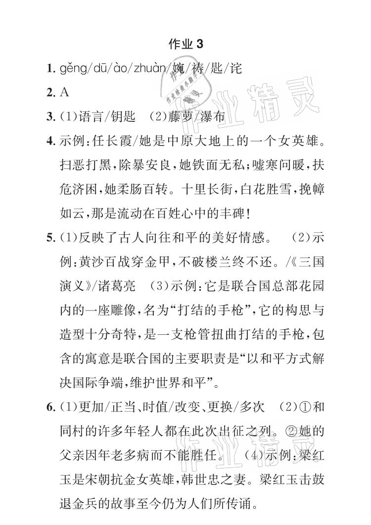 2021年长江暑假作业七年级语文人教版崇文书局 参考答案第4页