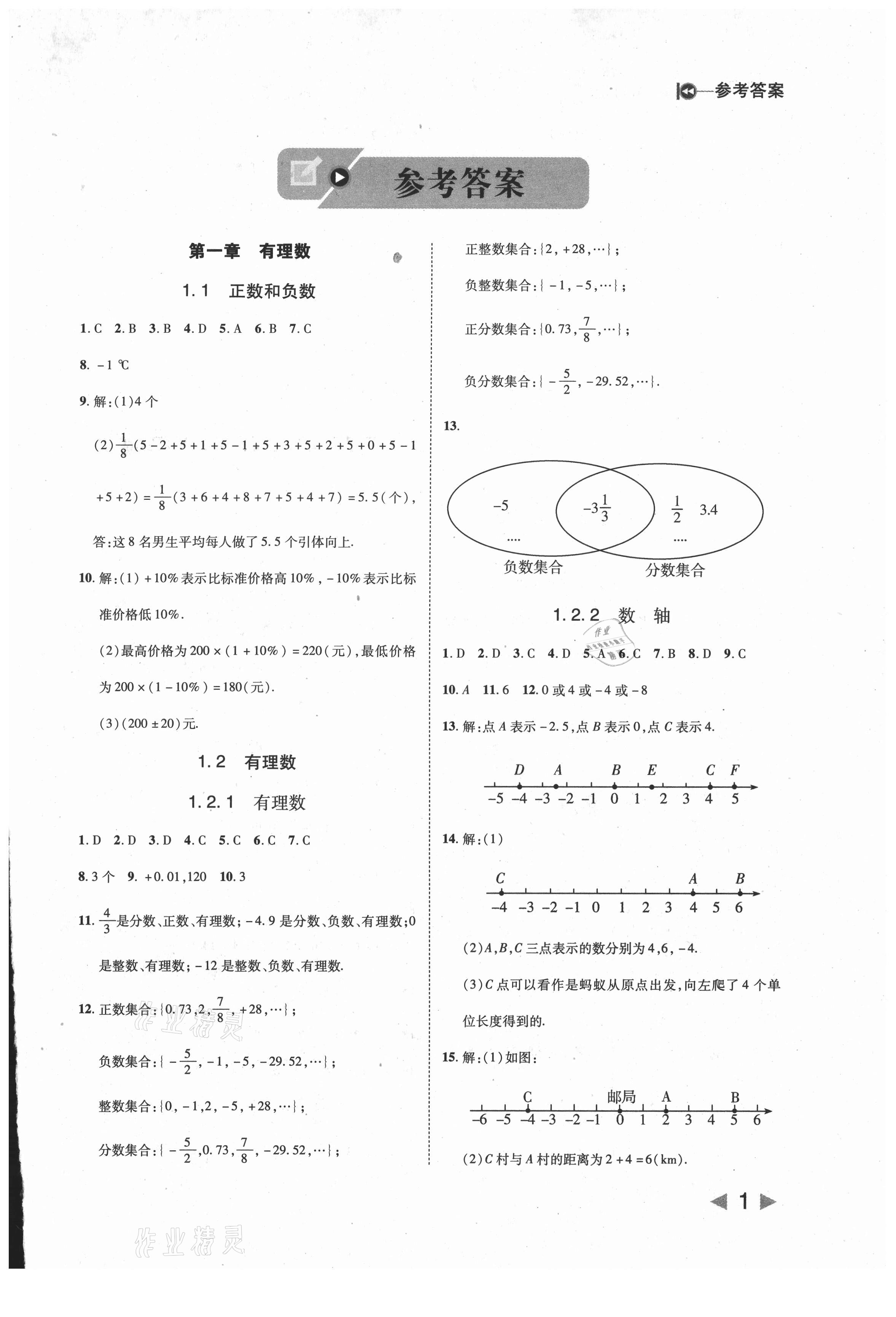 2021年勝券在握打好基礎(chǔ)作業(yè)本七年級數(shù)學(xué)上冊人教版 第1頁