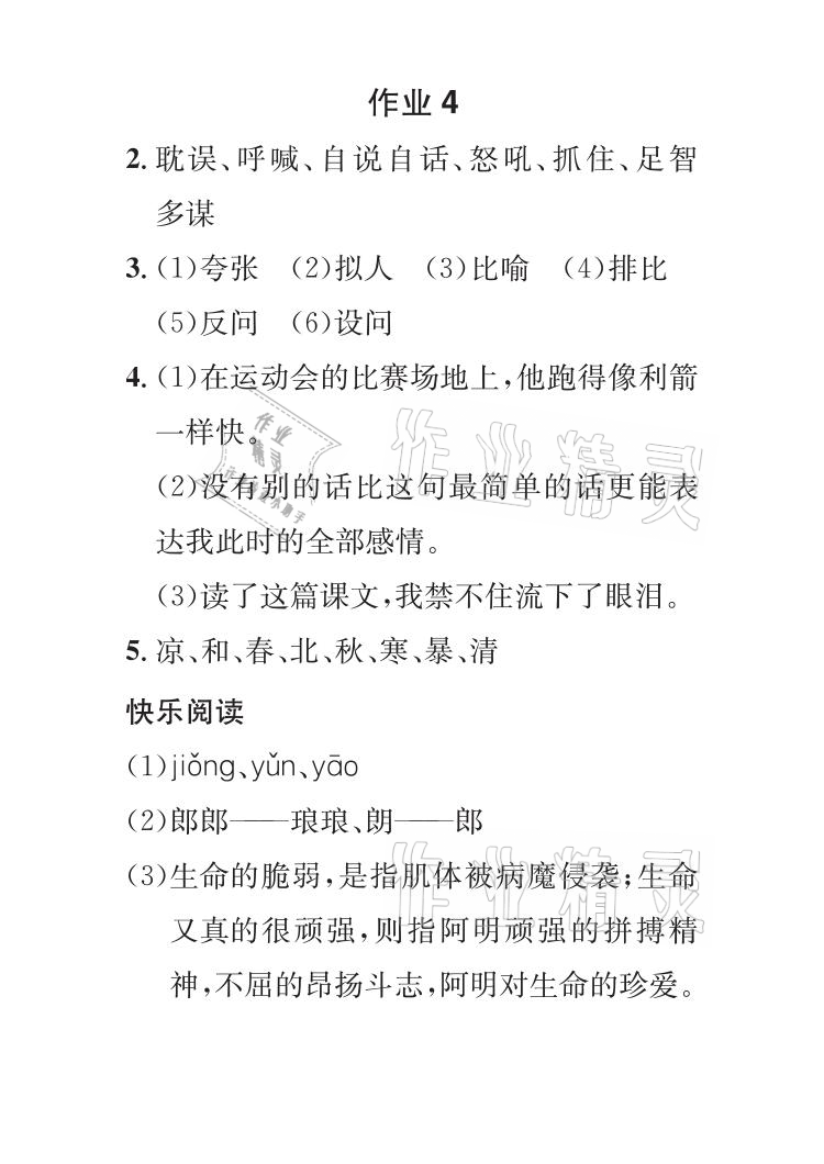 2021年長江暑假作業(yè)五年級語文全一冊人教版崇文書局 參考答案第5頁