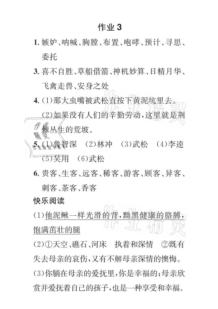 2021年长江暑假作业五年级语文全一册人教版崇文书局 参考答案第4页