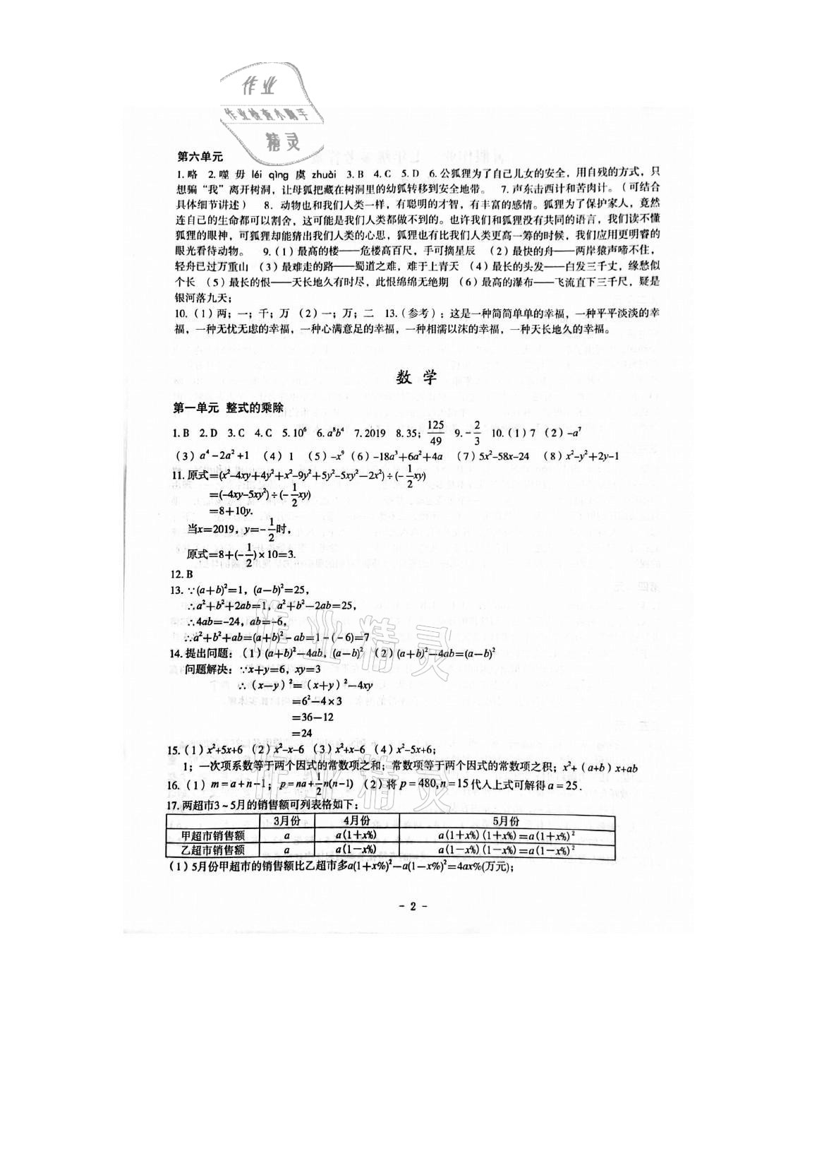 2021年暑假作業(yè)七年級(jí)深圳報(bào)業(yè)集團(tuán)出版社 參考答案第2頁(yè)