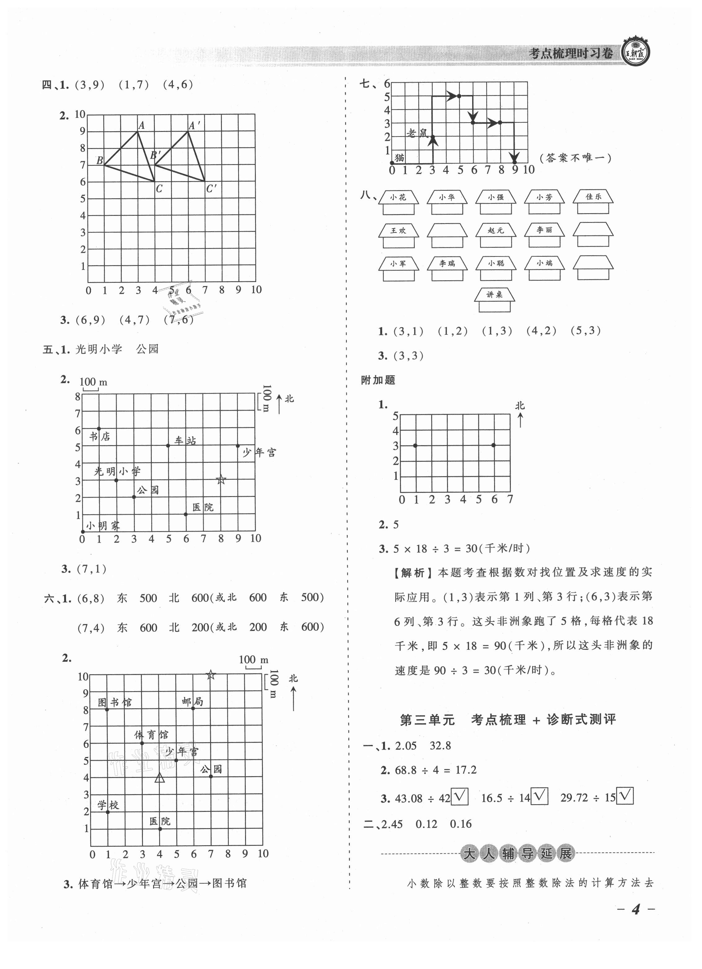 2021年王朝霞考点梳理时习卷五年级数学上册人教版 参考答案第4页