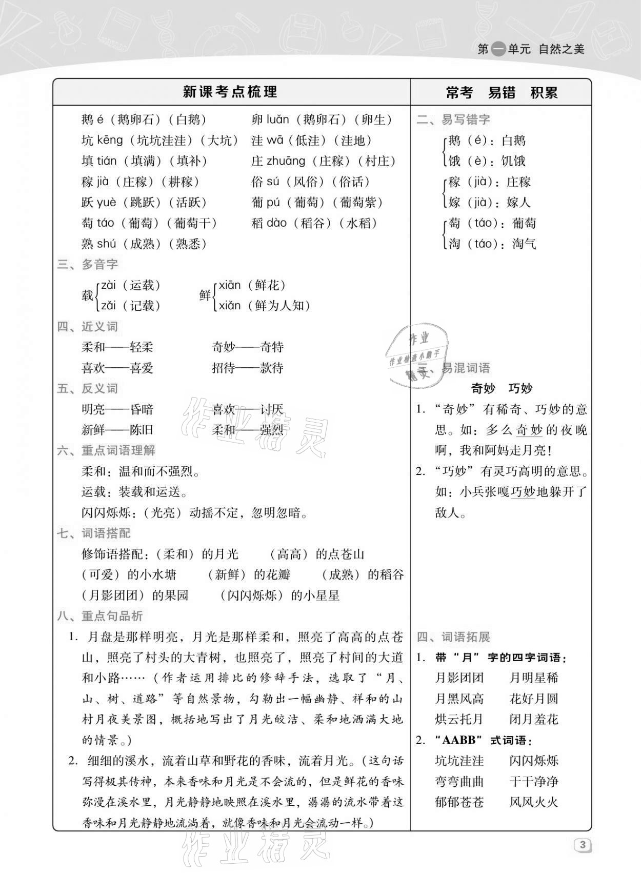 2021年綜合應(yīng)用創(chuàng)新題典中點(diǎn)四年級(jí)語文上冊(cè)人教版福建專版 參考答案第7頁