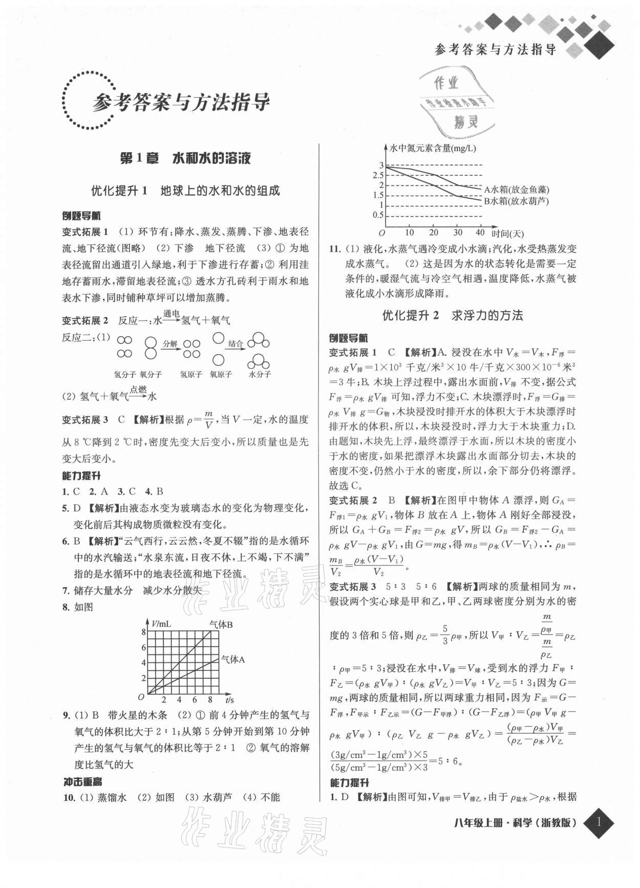 2021年励耘新培优八年级科学上册浙教版 参考答案第1页