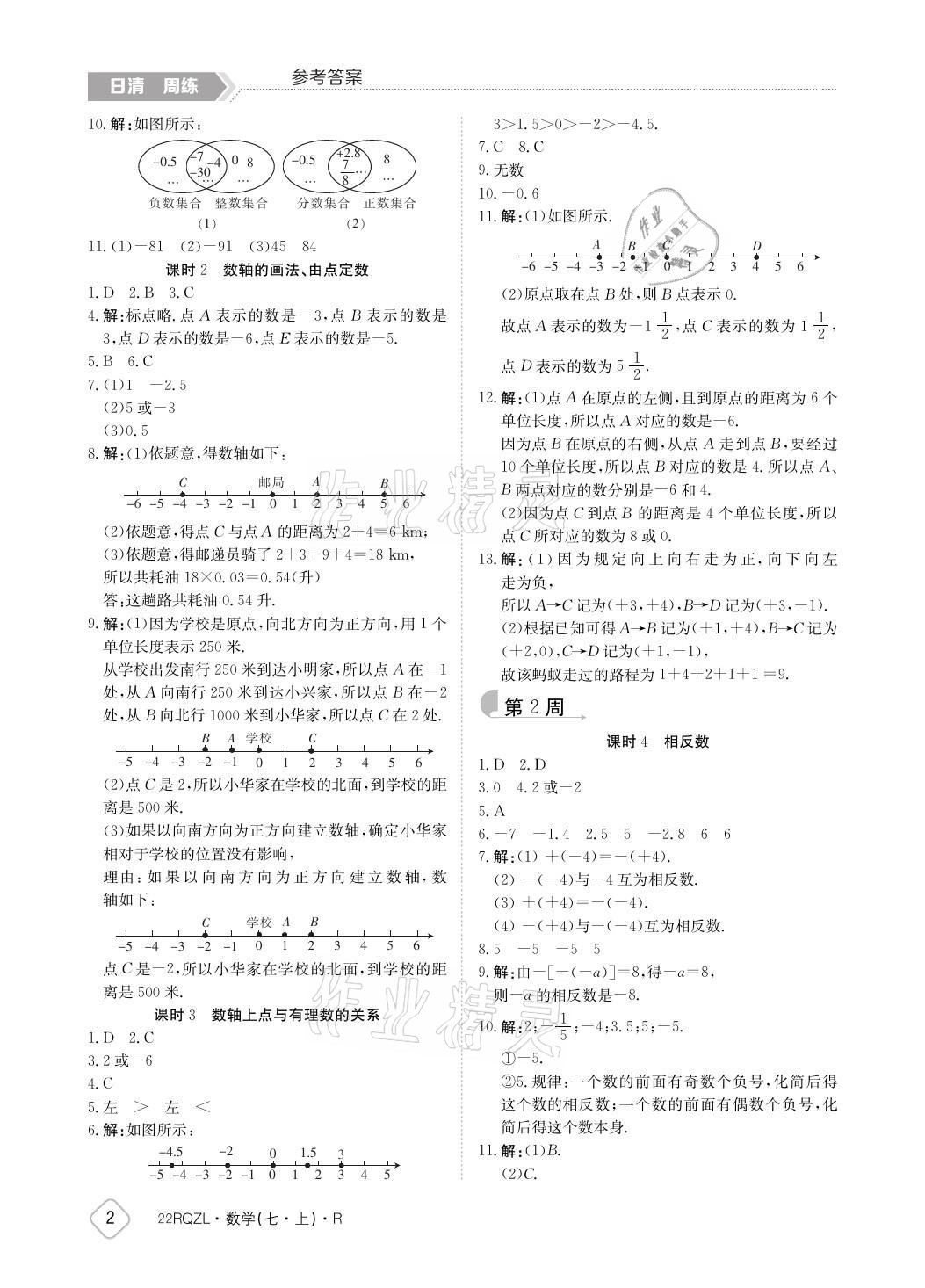 2021年日清周練七年級數(shù)學(xué)上冊人教版 參考答案第2頁