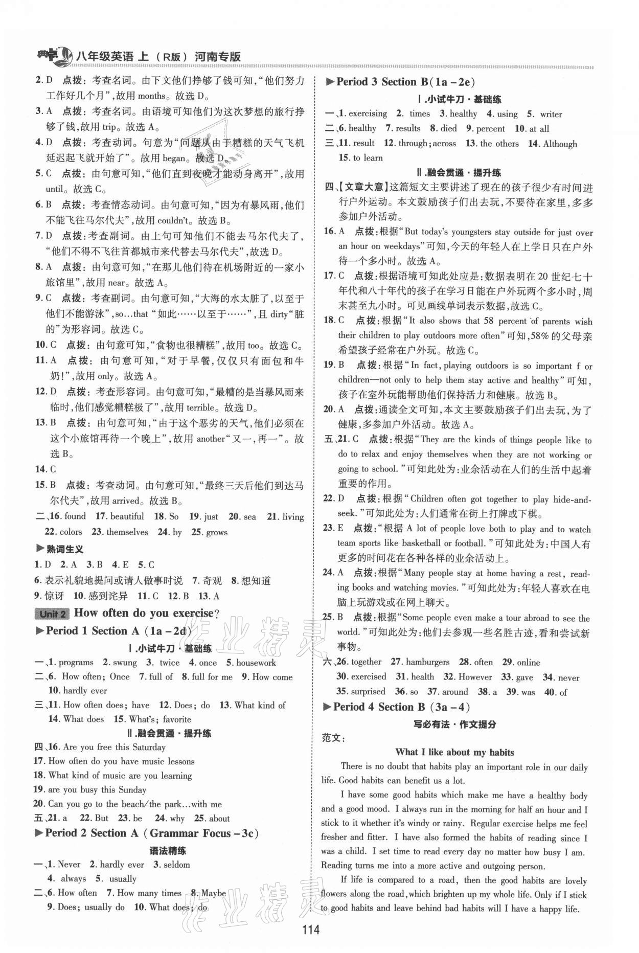 2021年综合应用创新题典中点八年级英语上册人教版河南专版 参考答案第2页