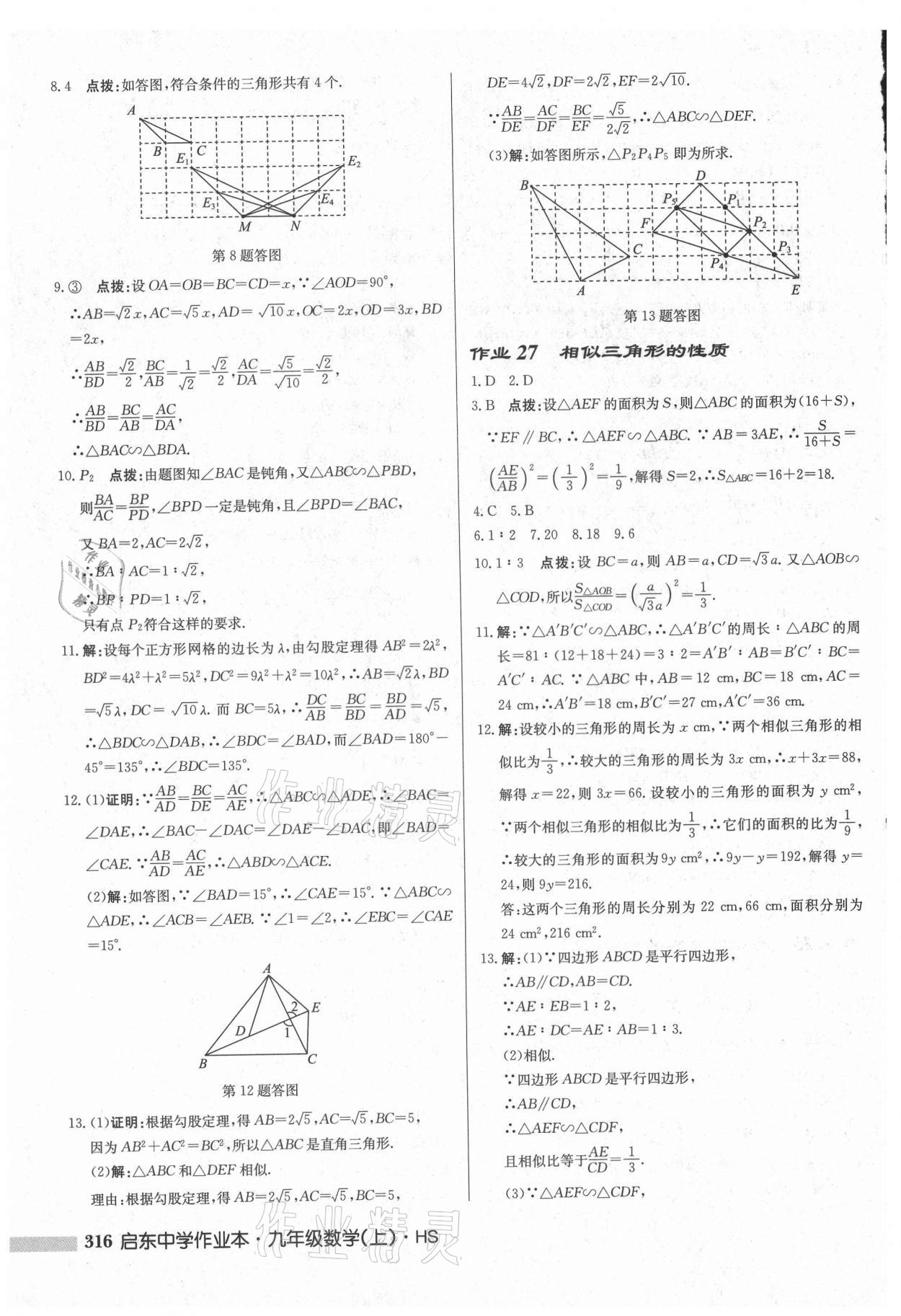 2021年启东中学作业本九年级数学上册华师大版吉林专版 第18页