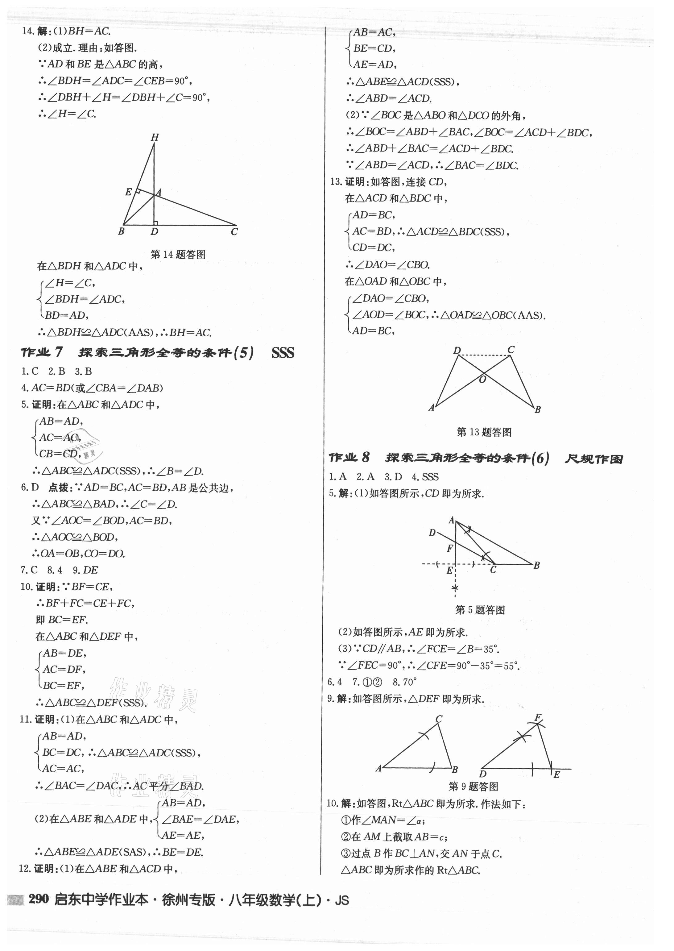 2021年启东中学作业本八年级数学上册苏科版徐州专版 参考答案第6页