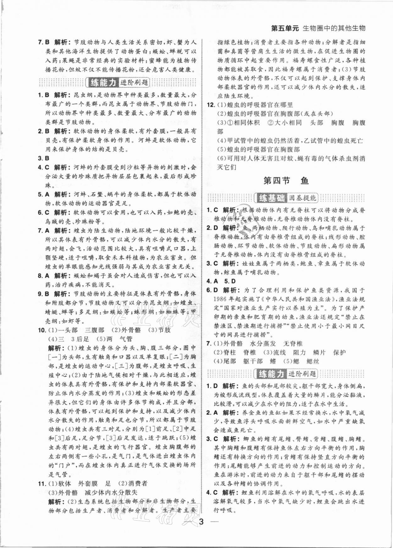 2021年练出好成绩八年级生物上册人教版 参考答案第3页