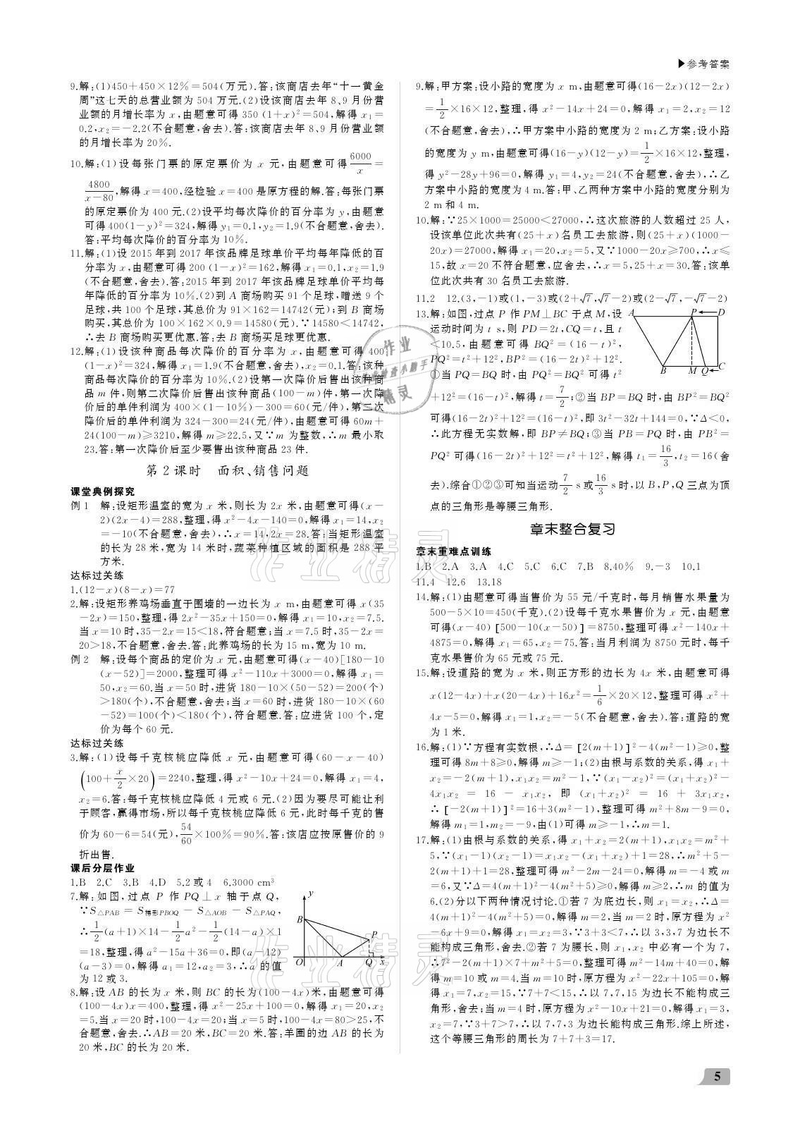 2021年超越训练九年级数学上册人教版 参考答案第5页