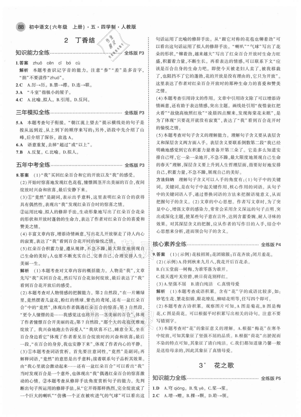 2021年5年中考3年模拟初中语文六年级上册人教版五四学制 第2页