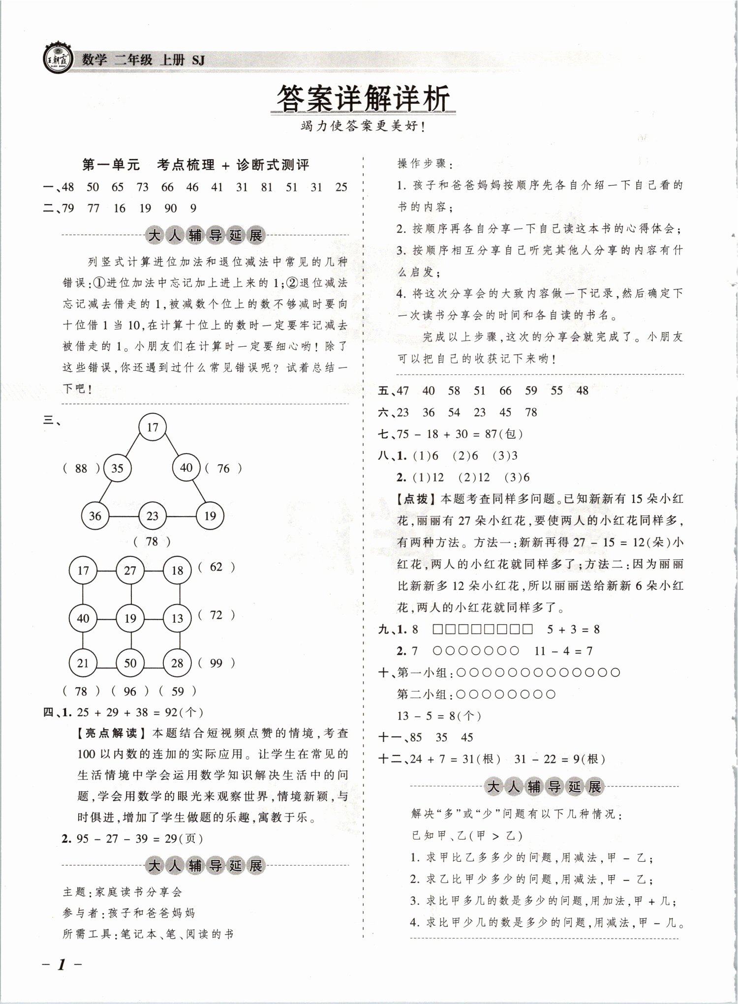 2021年王朝霞考点梳理时习卷二年级数学上册苏教版 参考答案第1页