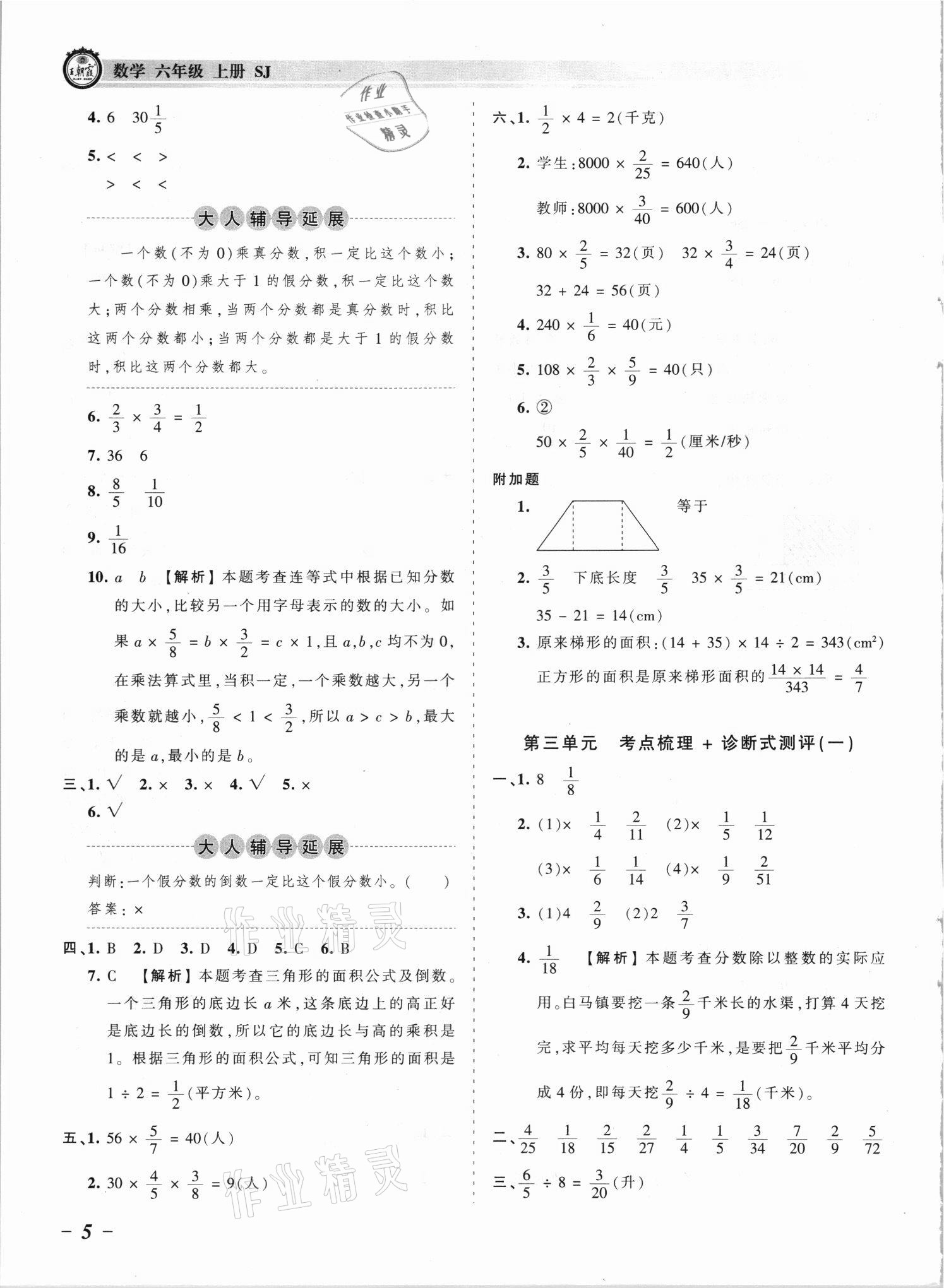 2021年王朝霞考点梳理时习卷六年级数学上册苏教版 参考答案第5页