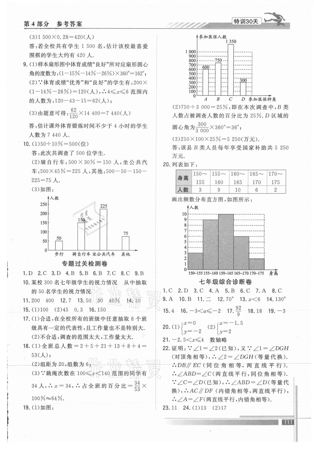 2021年特训30天衔接教材七升八年级数学武汉出版社 参考答案第4页