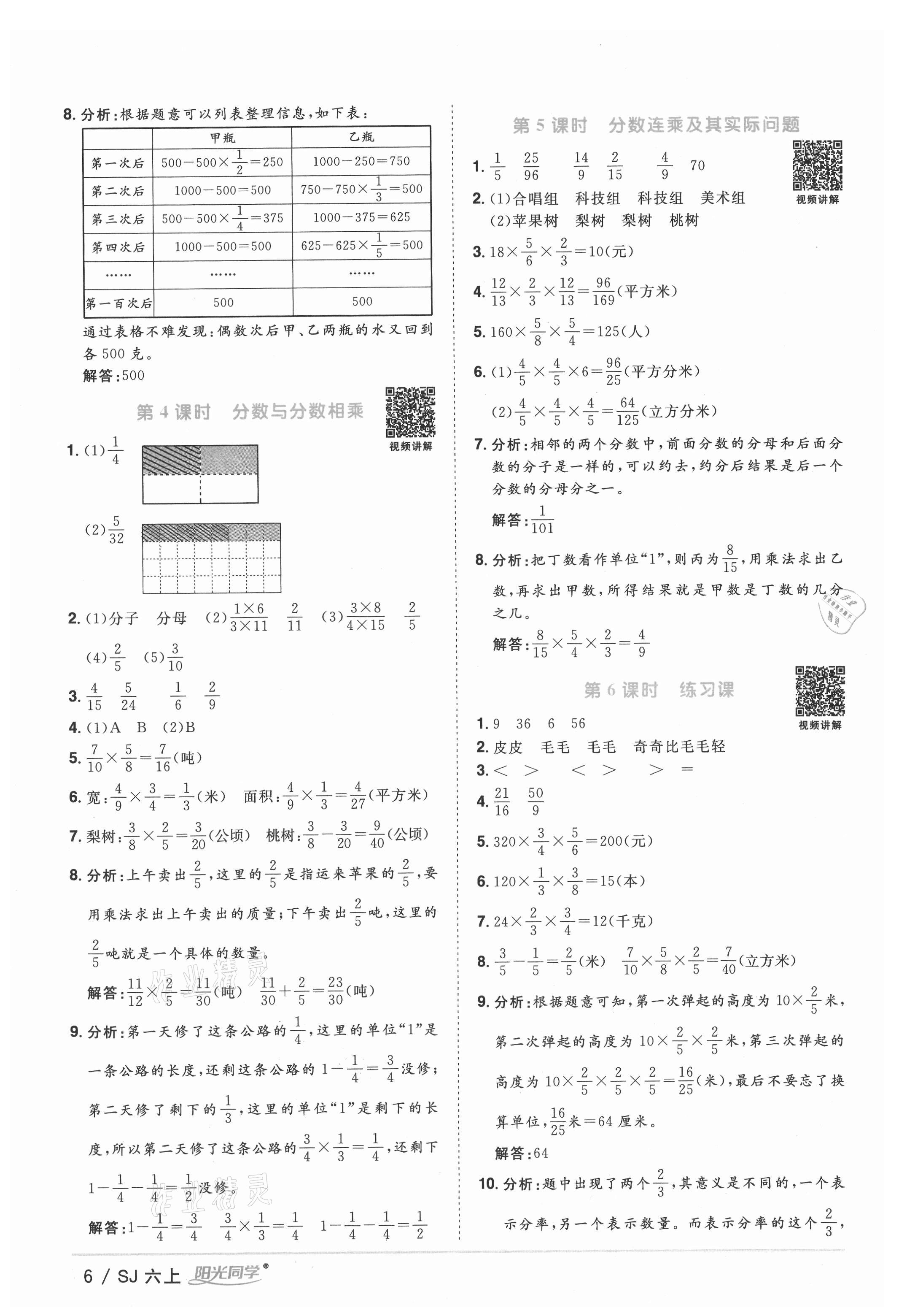 2021年阳光同学课时优化作业六年级数学上册苏教版 参考答案第6页
