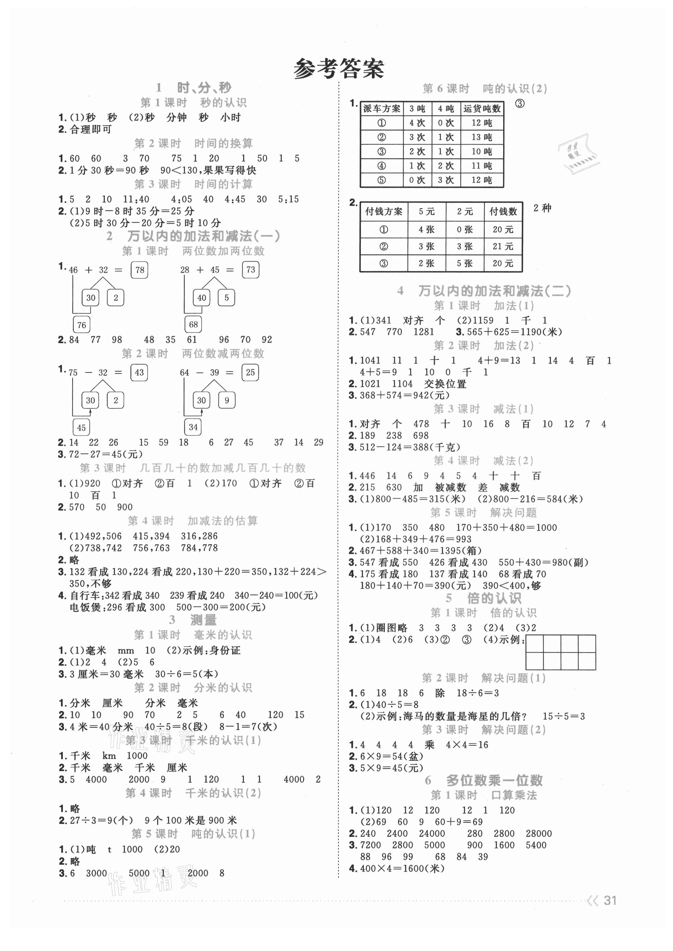 2021年陽光同學(xué)課時(shí)優(yōu)化作業(yè)三年級(jí)數(shù)學(xué)上冊(cè)人教版福建專版 第1頁