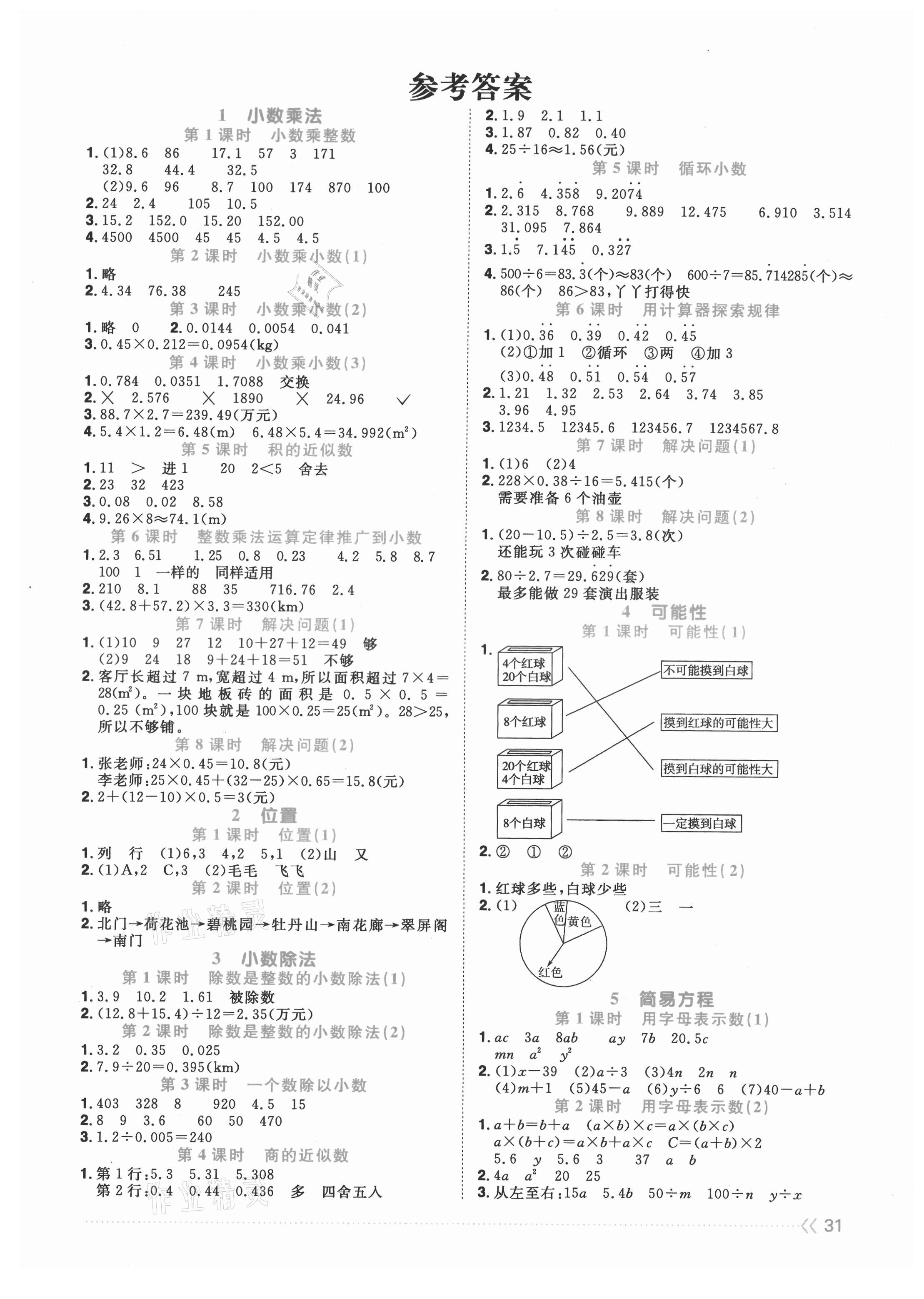 2021年阳光同学课时优化作业五年级数学上册人教版福建专版 第1页