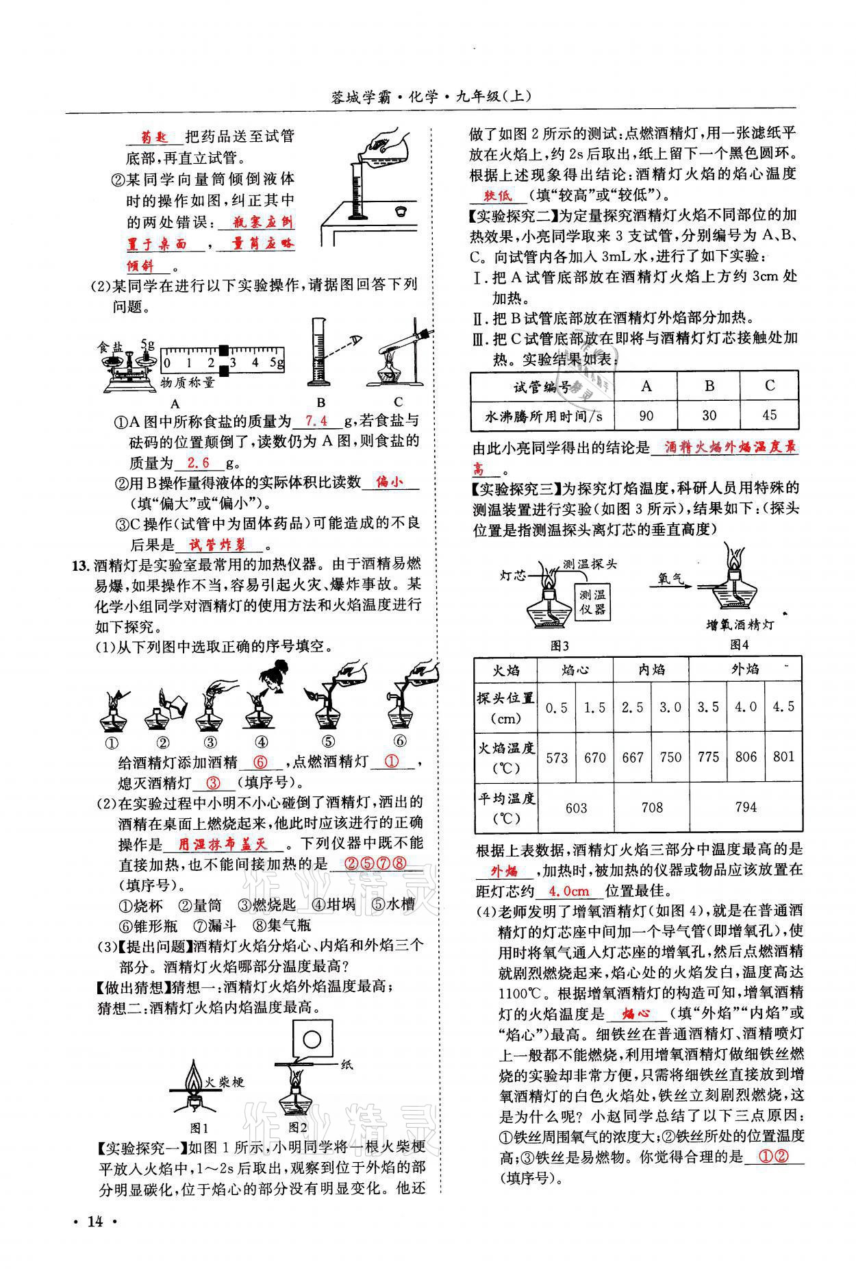 2021年蓉城学霸九年级化学上册人教版 参考答案第14页