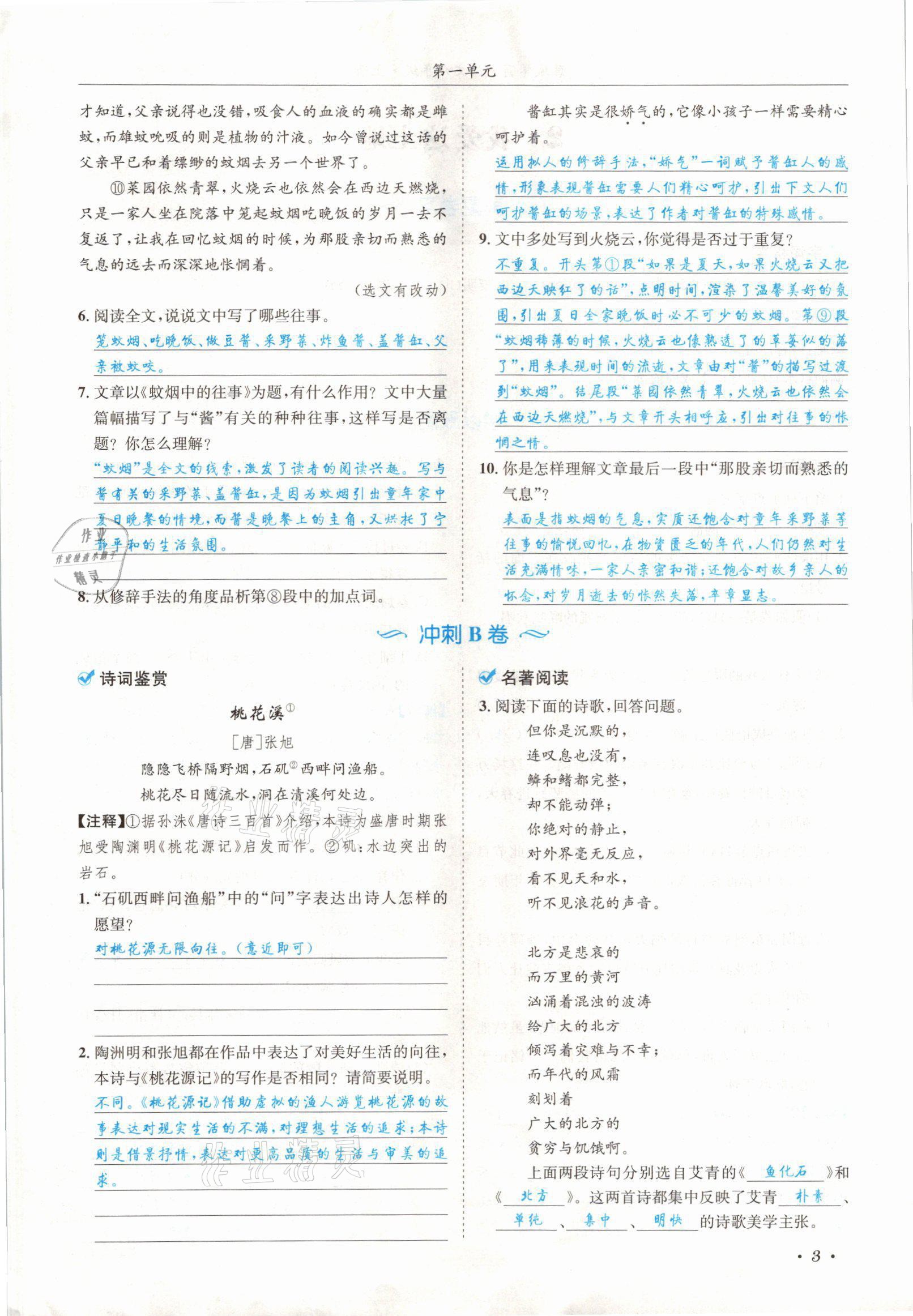 2021年蓉城学霸九年级语文上册人教版 参考答案第3页