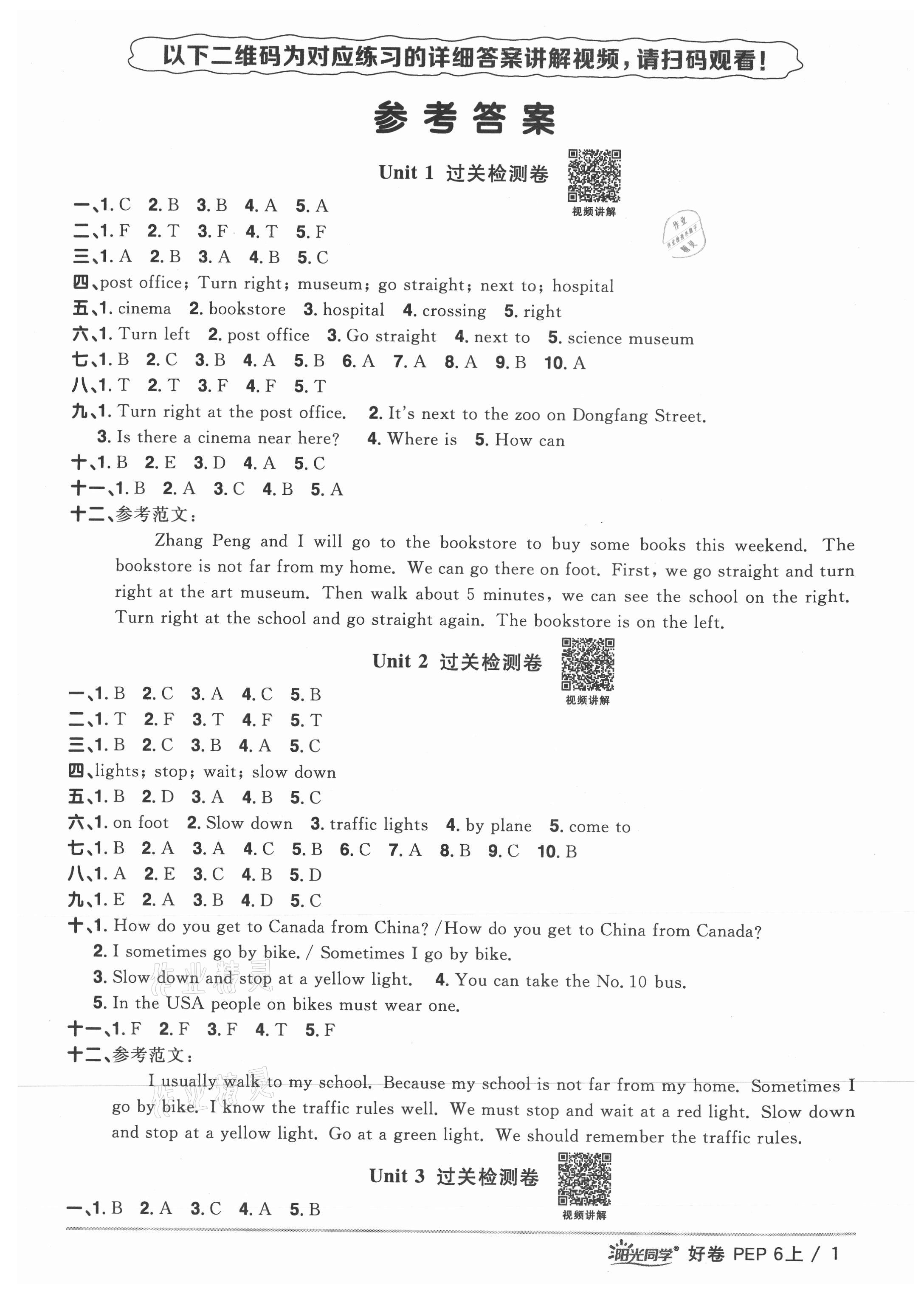 2021年陽(yáng)光同學(xué)一線名師全優(yōu)好卷六年級(jí)英語(yǔ)上冊(cè)人教PEP版 參考答案第1頁(yè)