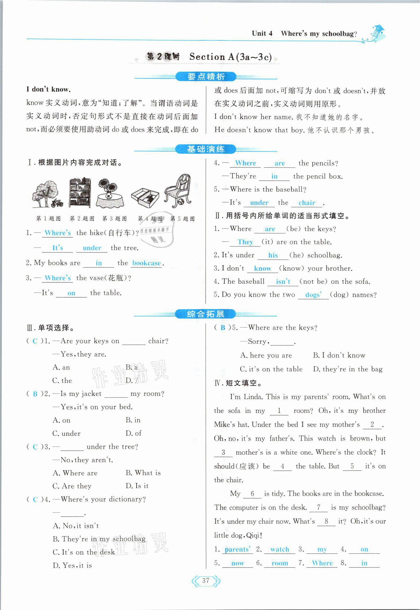 2021年启航新课堂七年级英语上册人教版 参考答案第37页