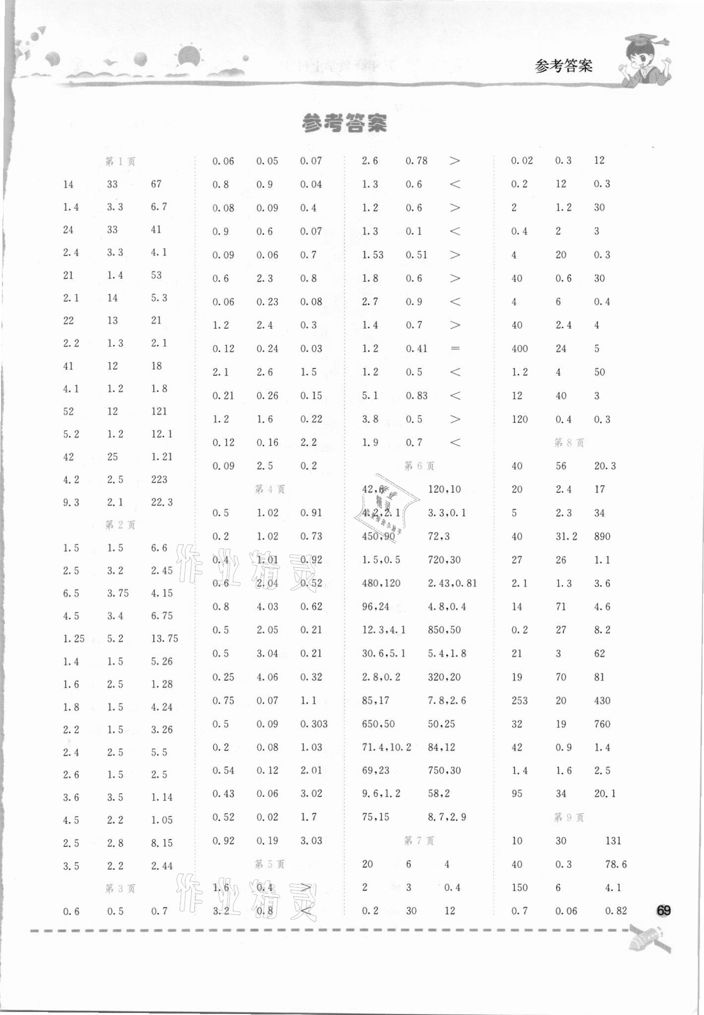 2021年黄冈小状元口算速算练习册五年级数学上册北师大版 第1页