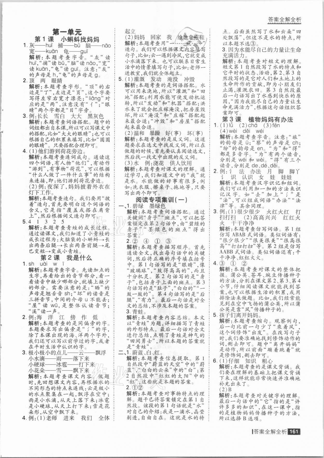 2021年考點集訓(xùn)與滿分備考二年級語文上冊人教版 參考答案第1頁