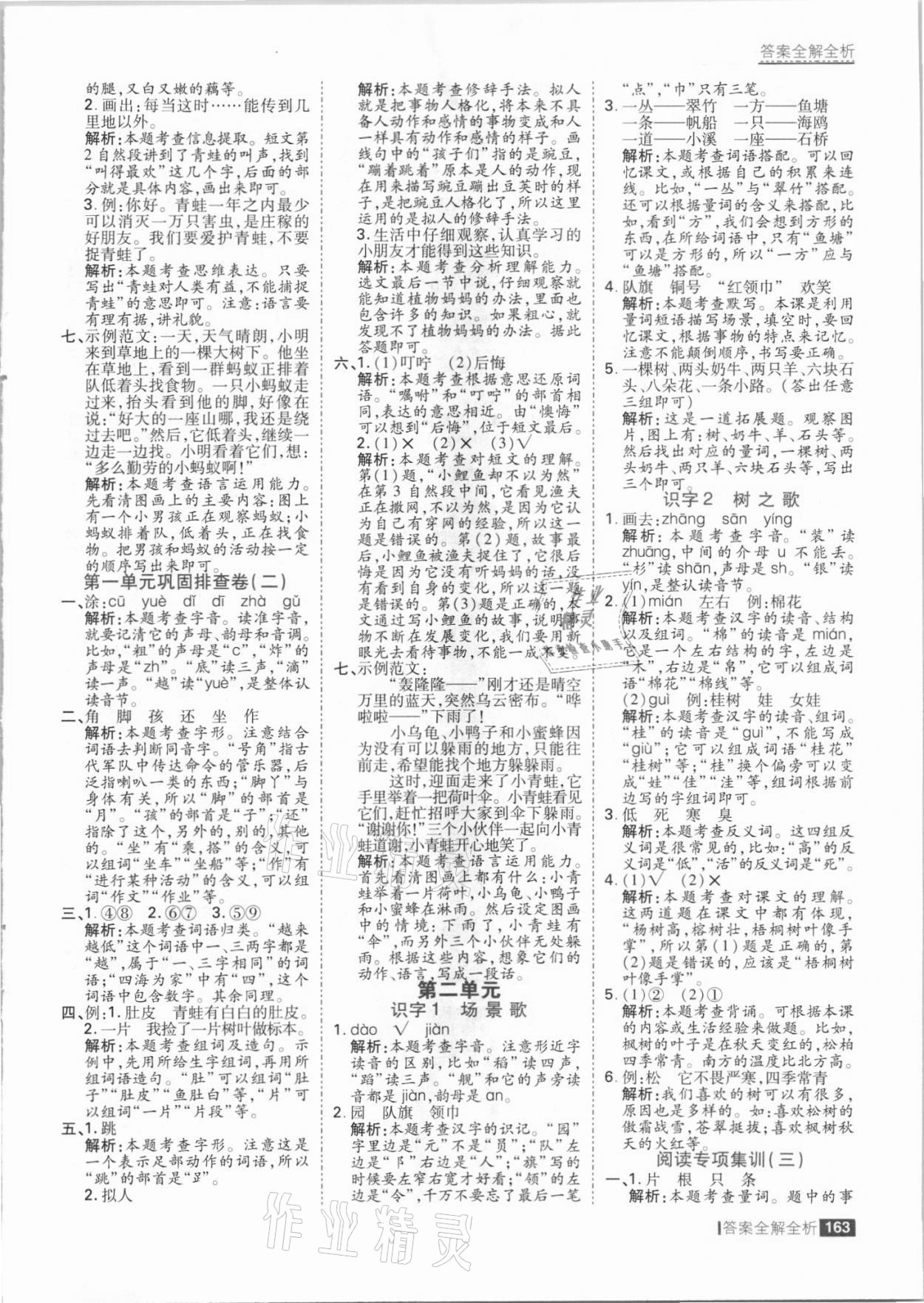 2021年考點集訓(xùn)與滿分備考二年級語文上冊人教版 參考答案第3頁