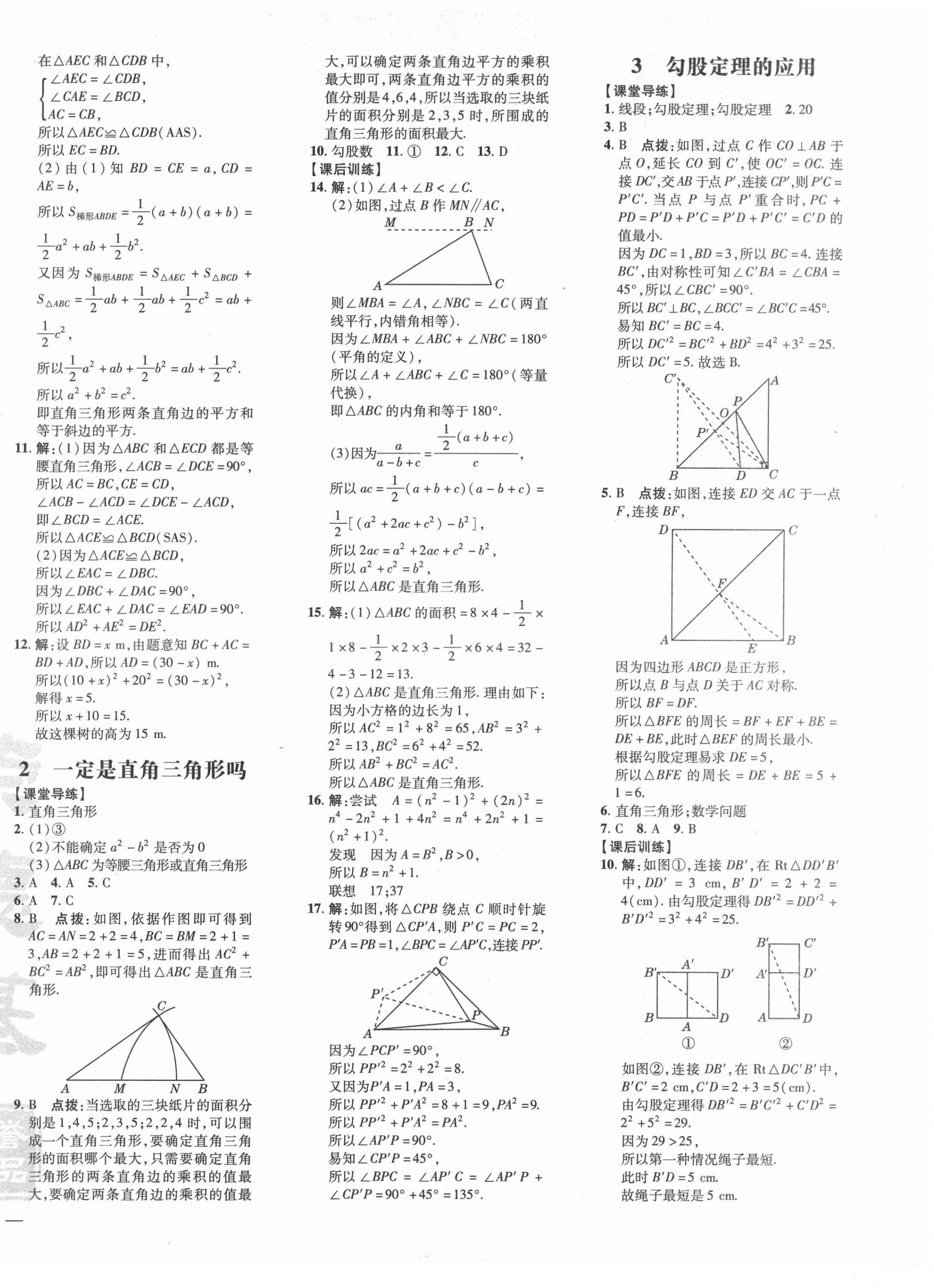 2021年點(diǎn)撥訓(xùn)練八年級數(shù)學(xué)上冊北師大版 參考答案第2頁