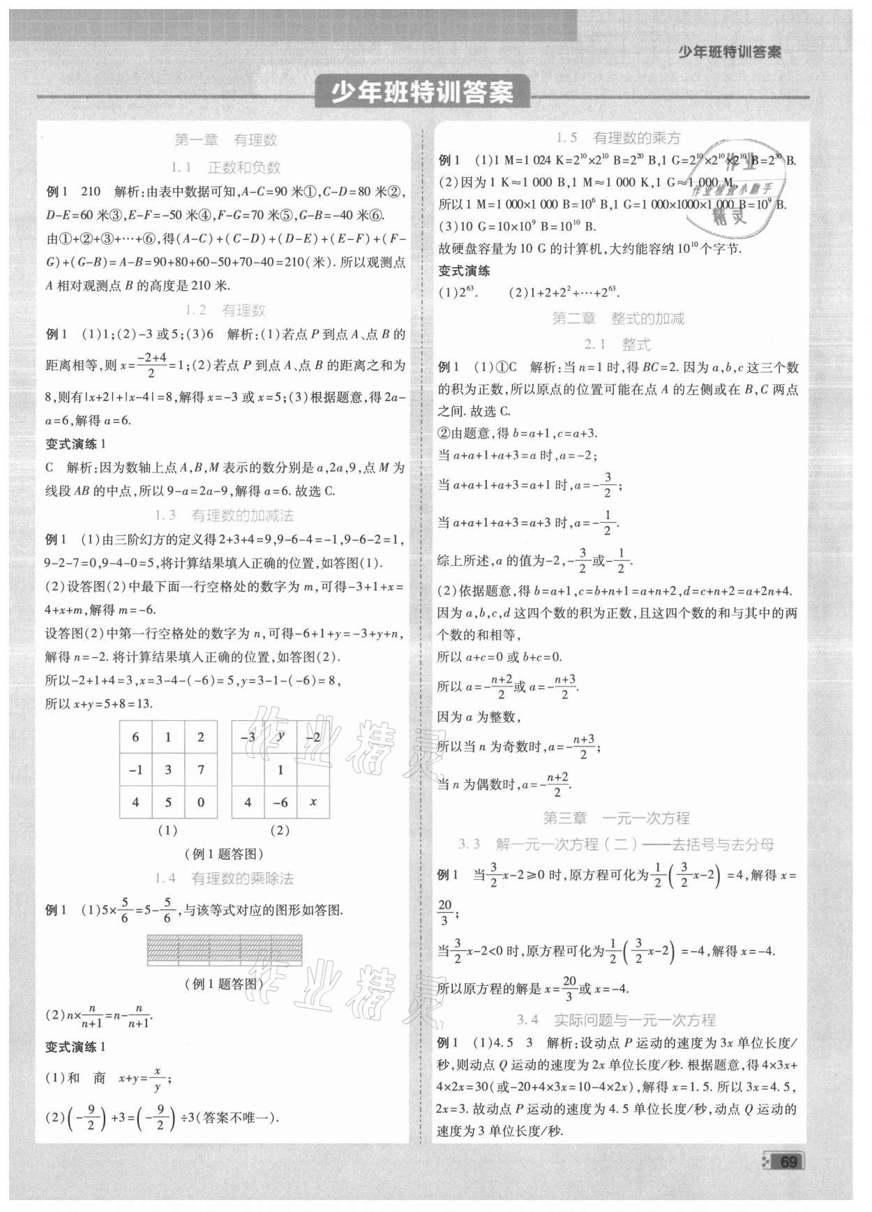 2021年少年班七年级数学上册人教版 第1页