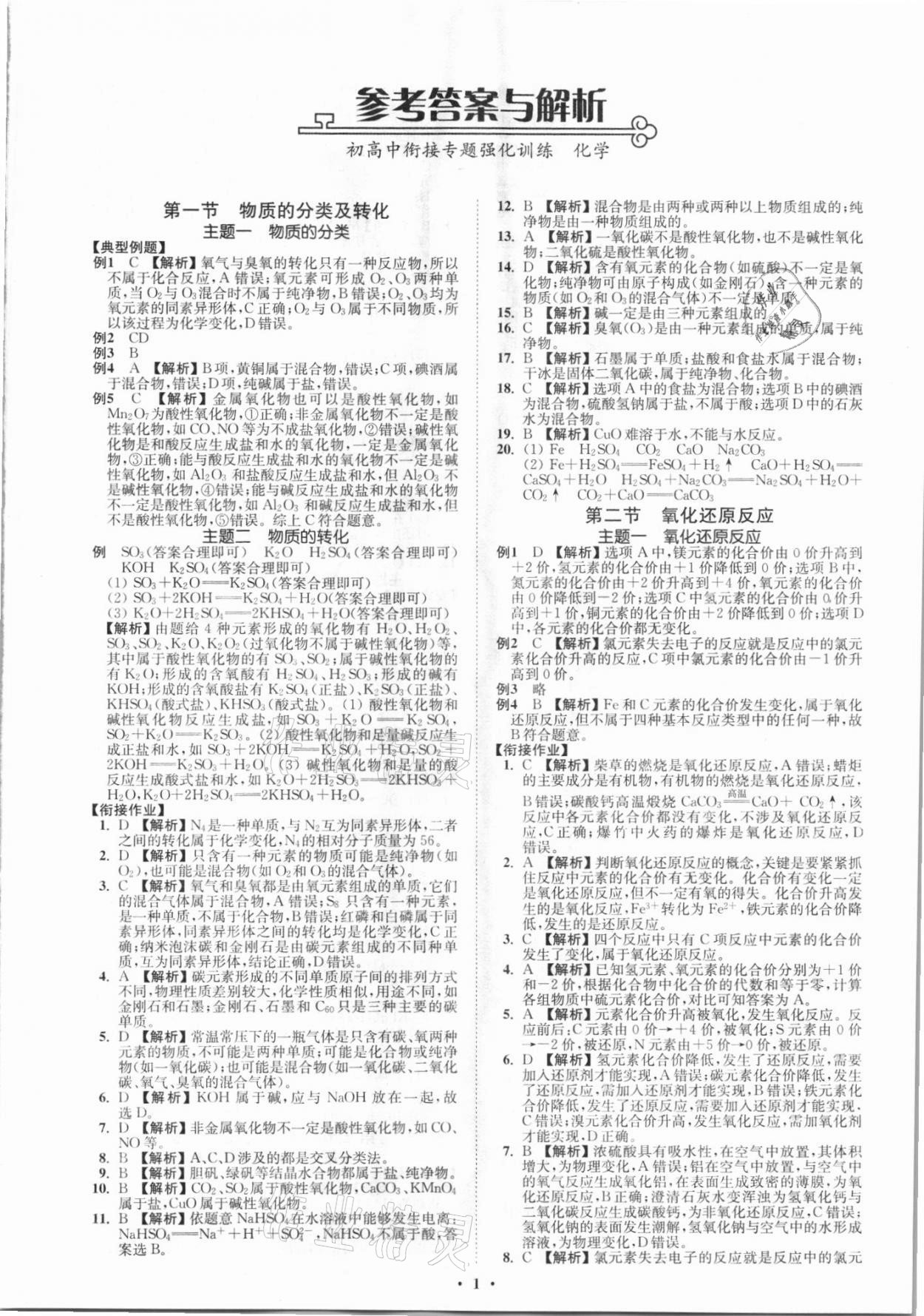 2021年初高中衔接专题强化训练化学延边大学出版社 第1页