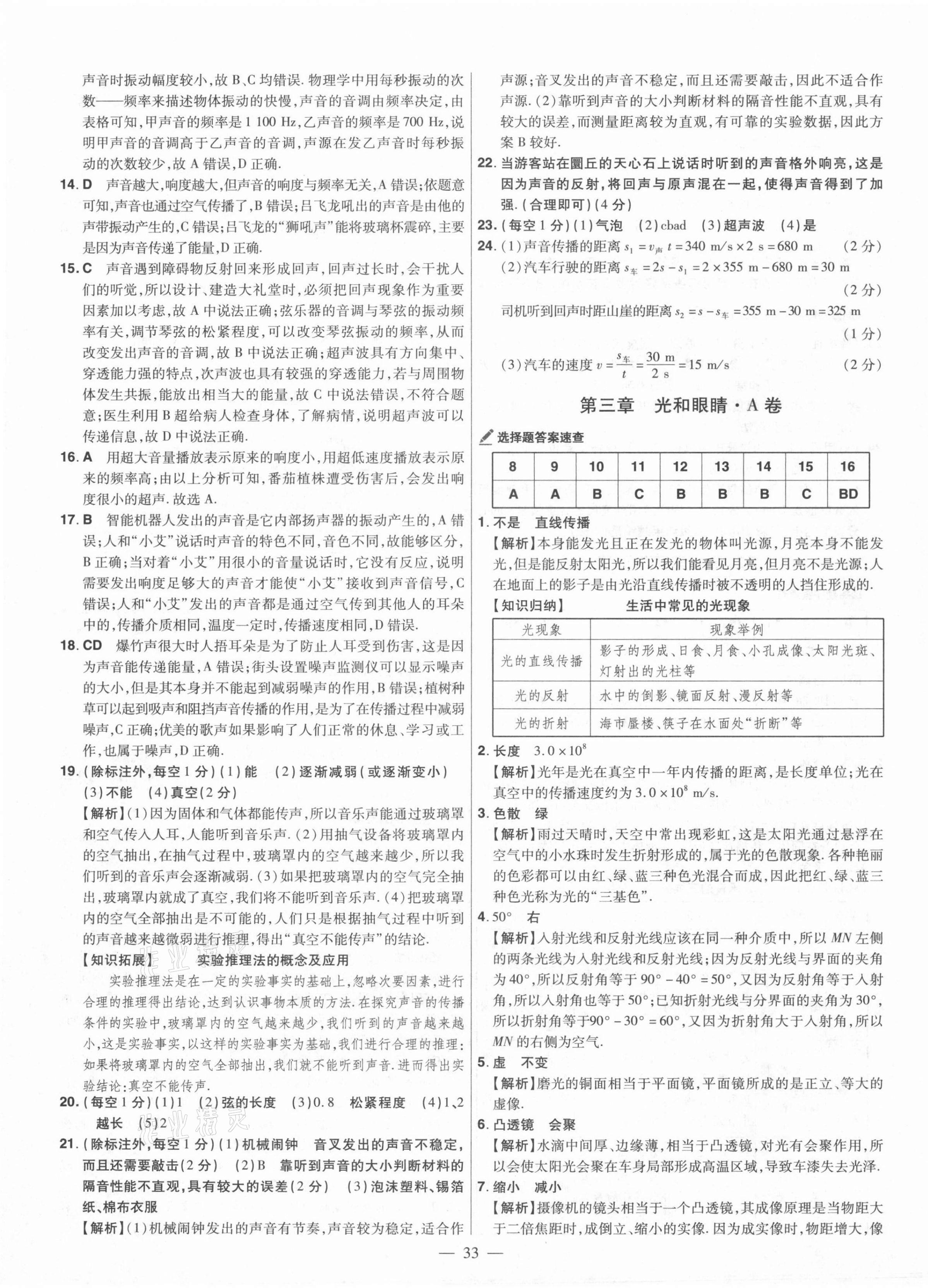 2021年金考卷活頁(yè)題選八年級(jí)物理上冊(cè)滬粵版 參考答案第3頁(yè)