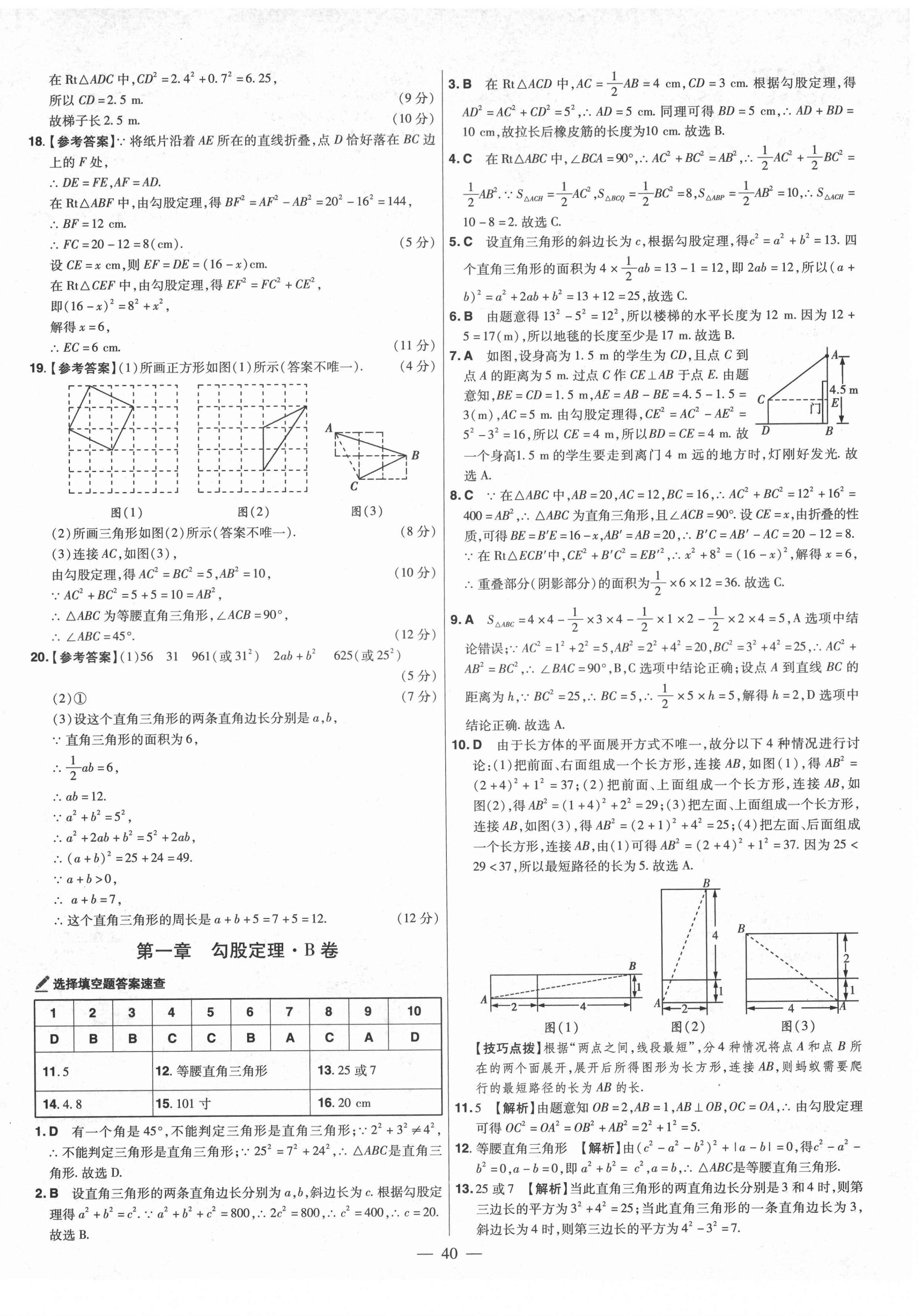 2021年金考卷活頁題選八年級數(shù)學(xué)上冊北師大版 參考答案第2頁