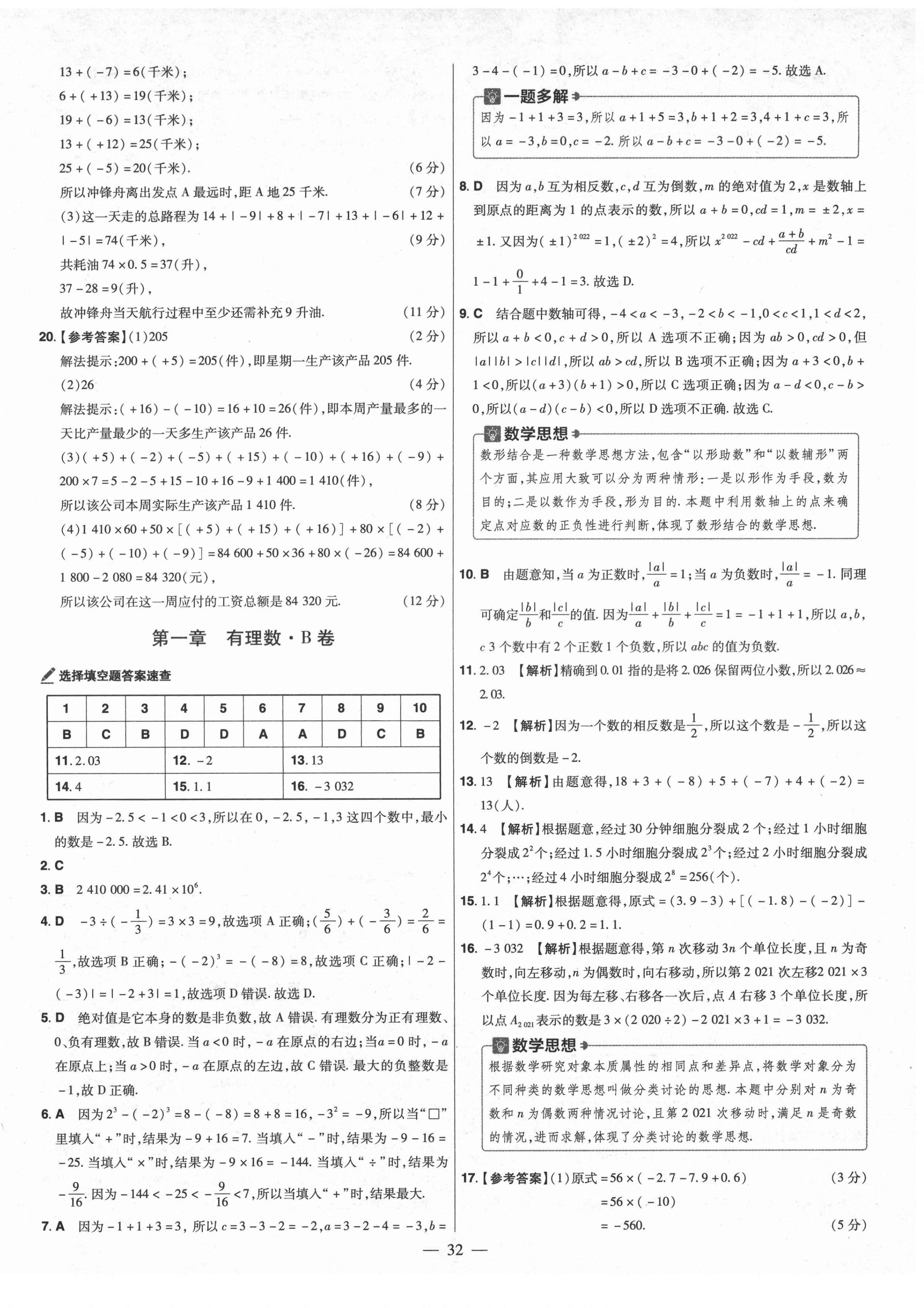 2021年金考卷活頁題選七年級(jí)數(shù)學(xué)上冊(cè)人教版 參考答案第2頁