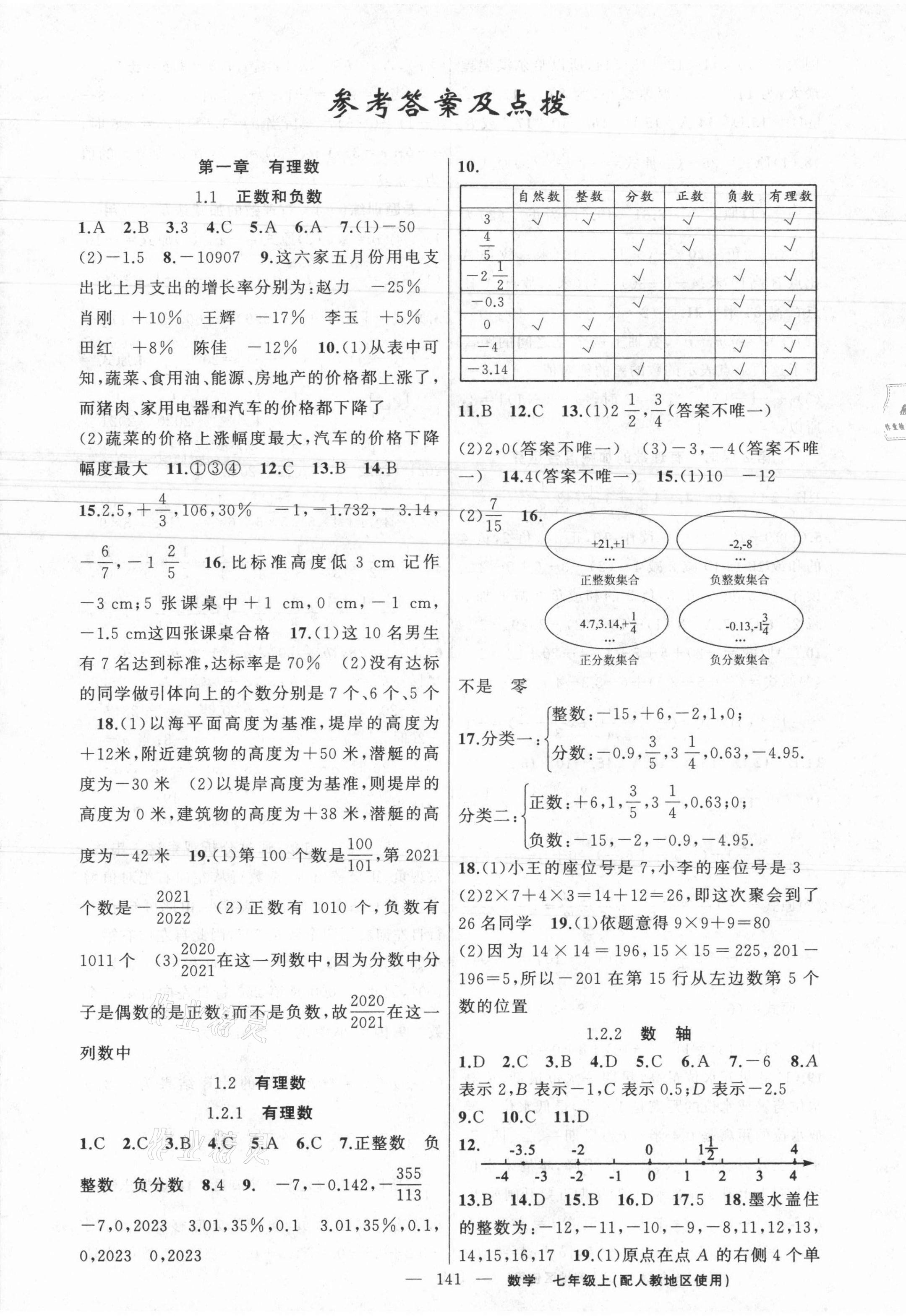 2021年黄冈100分闯关七年级数学上册人教版 第1页