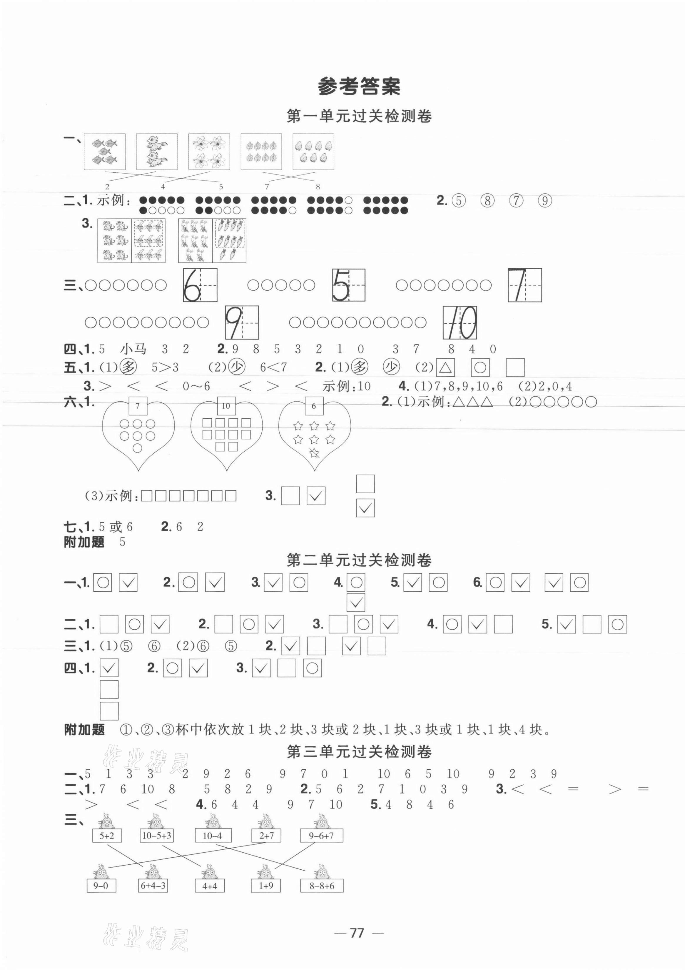 2021年陽光同學(xué)一線名師全優(yōu)好卷一年級(jí)數(shù)學(xué)上冊(cè)北師大版福建專版 參考答案第1頁