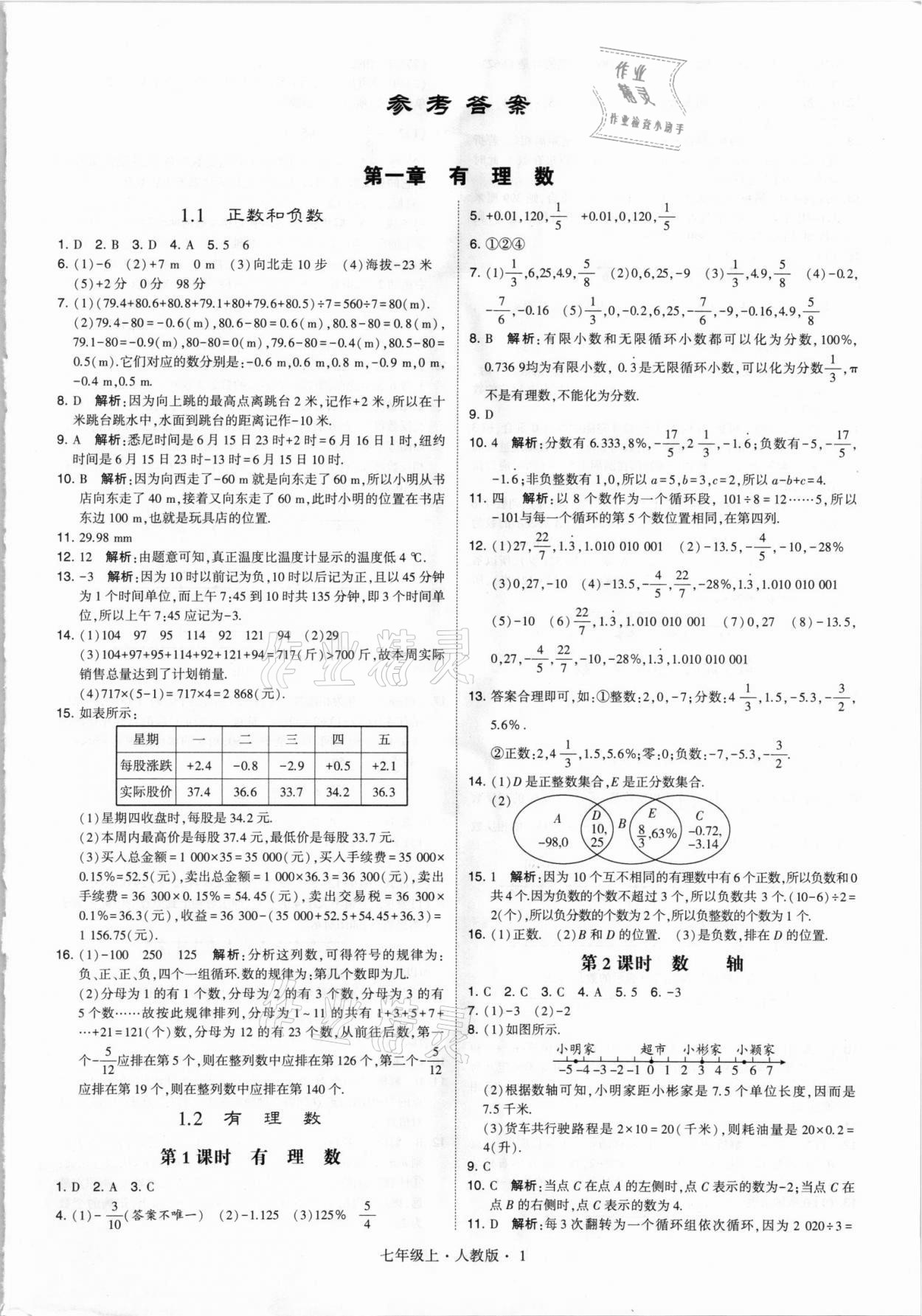 2021年經(jīng)綸學(xué)典學(xué)霸七年級數(shù)學(xué)上冊人教版 第1頁