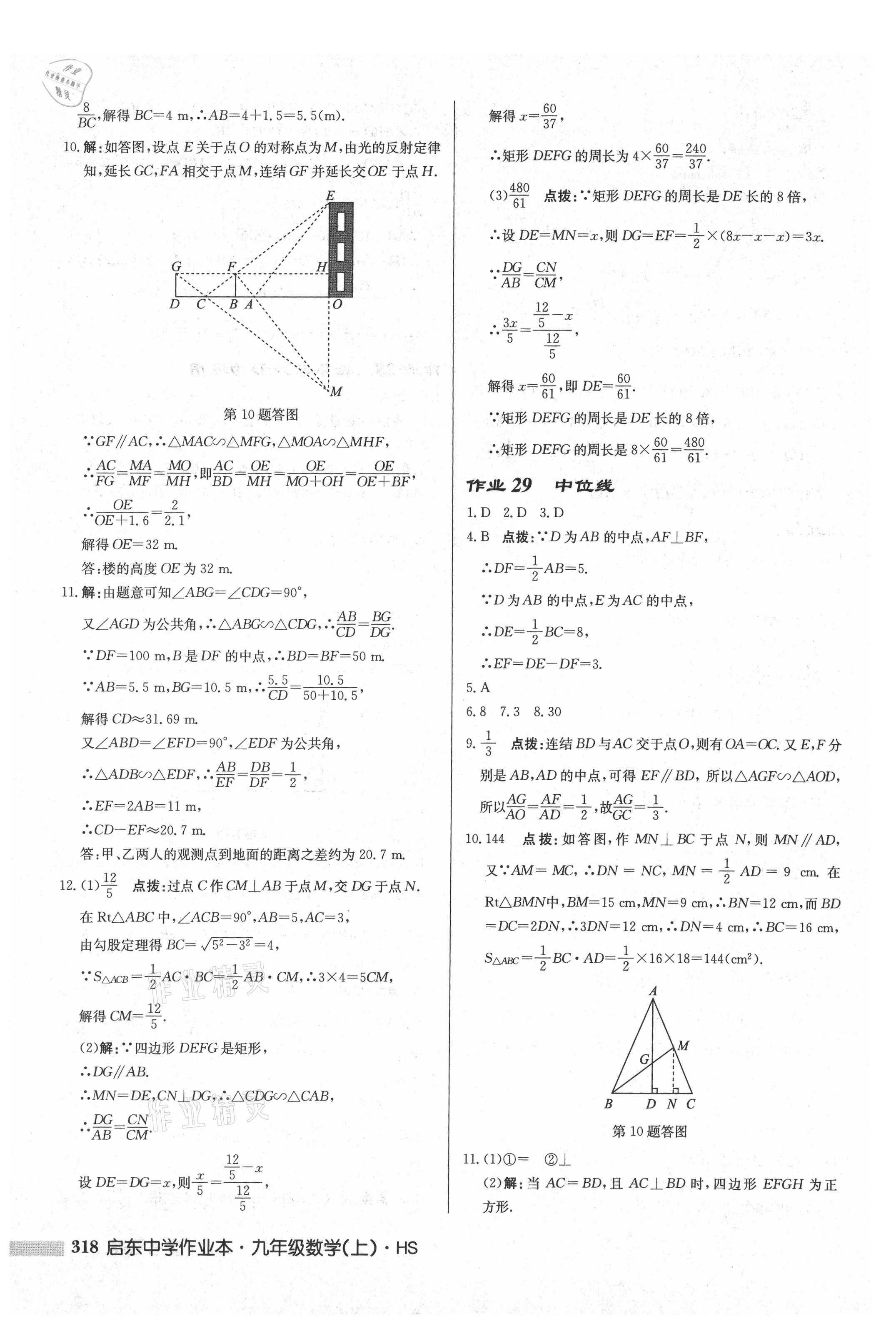 2021年啟東中學(xué)作業(yè)本九年級(jí)數(shù)學(xué)上冊(cè)華師大版 參考答案第20頁(yè)