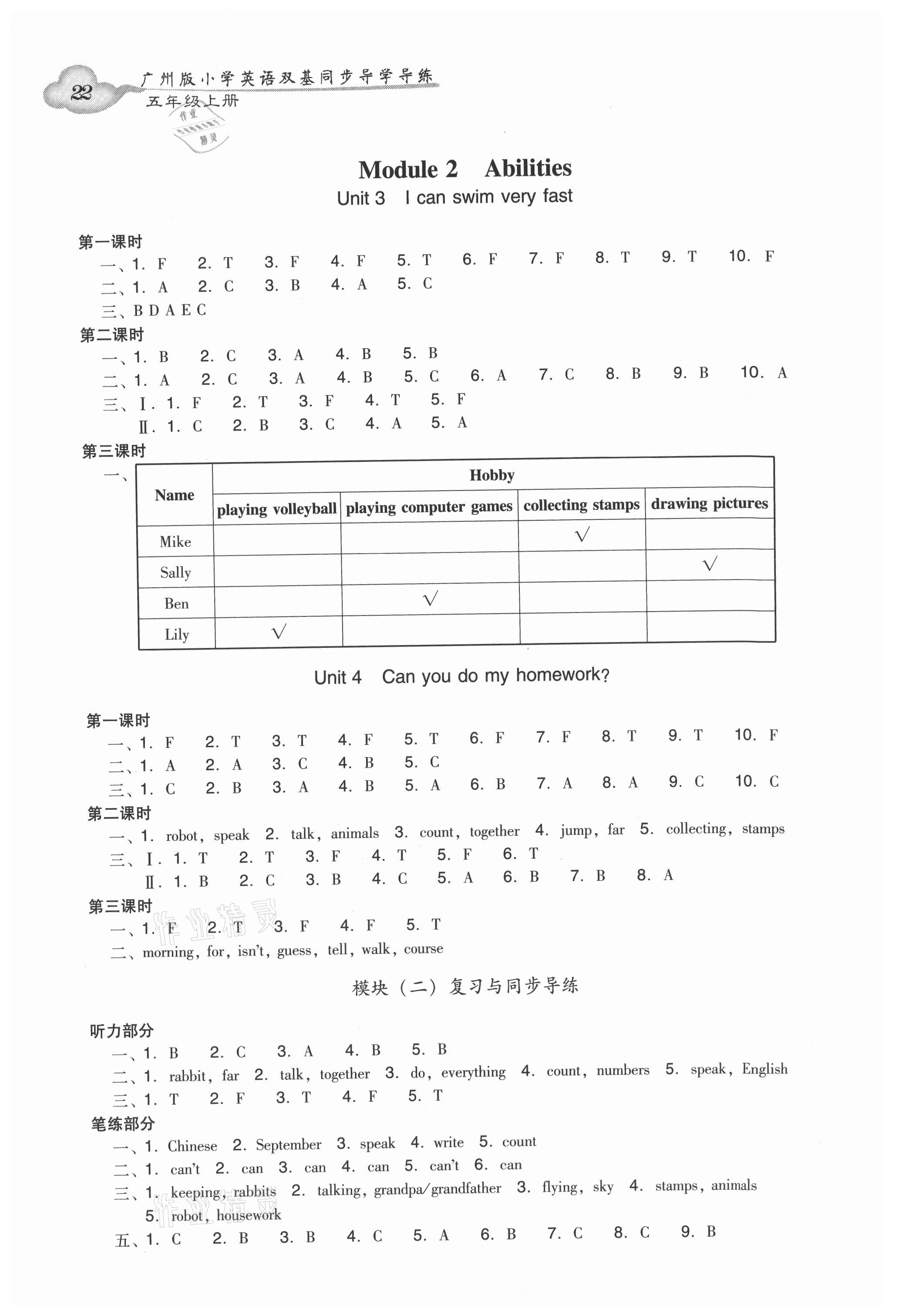 2021年雙基同步導(dǎo)學(xué)導(dǎo)練五年級(jí)英語(yǔ)上冊(cè)教科版廣州專(zhuān)版 參考答案第2頁(yè)