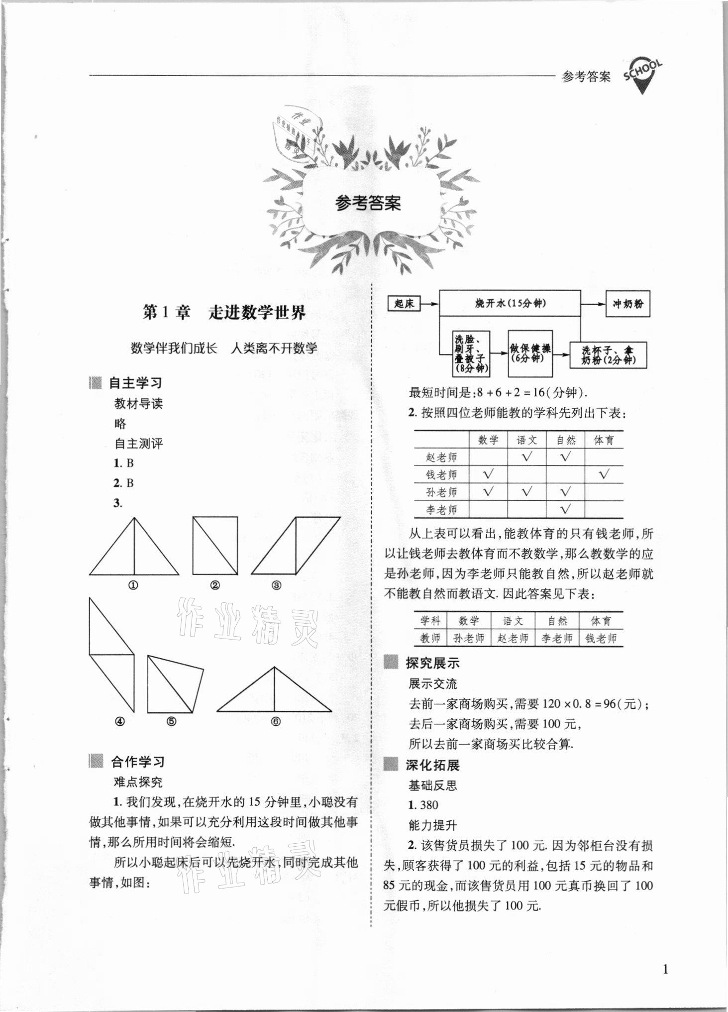 2021年新课程问题解决导学方案七年级数学上册华师大版 参考答案第1页