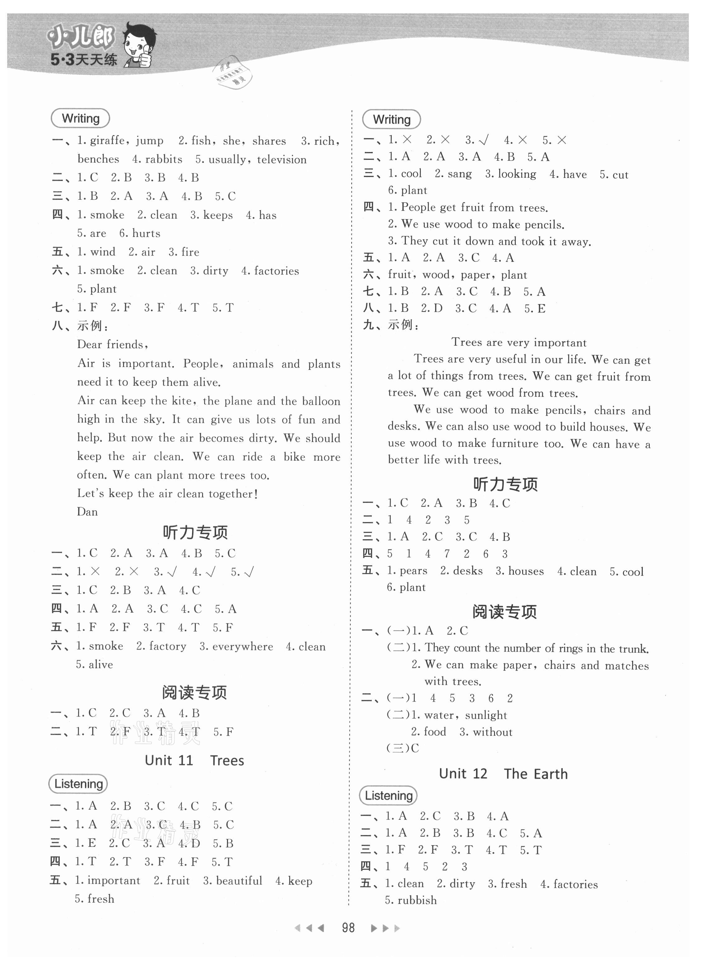 2021年53天天练六年级英语上册沪教牛津版 参考答案第6页