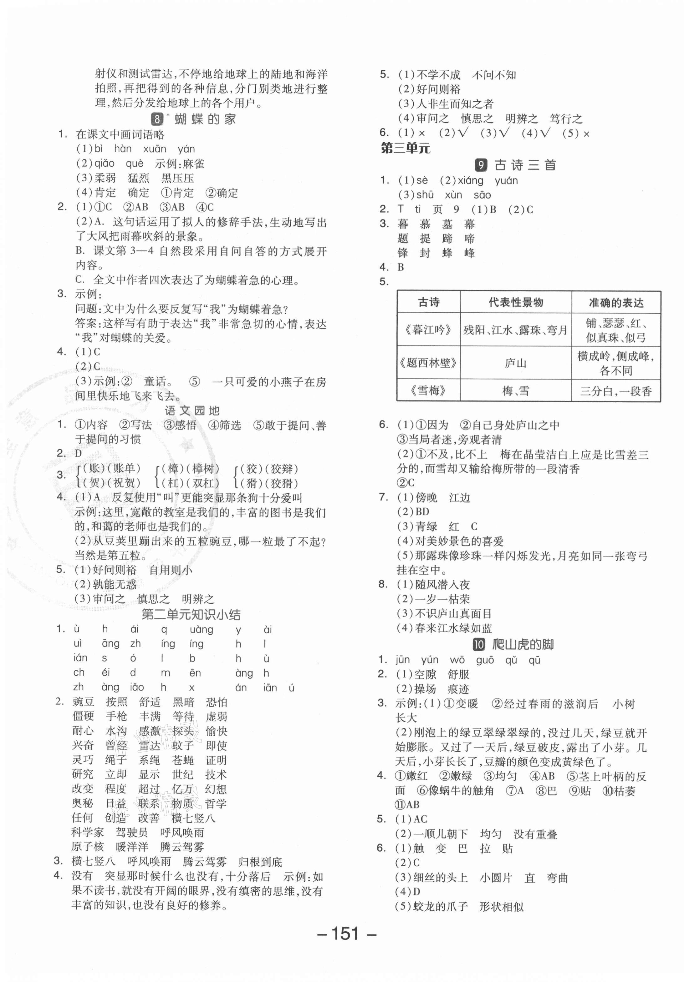 2021年全品學(xué)練考四年級(jí)語(yǔ)文上冊(cè)人教版 參考答案第3頁(yè)